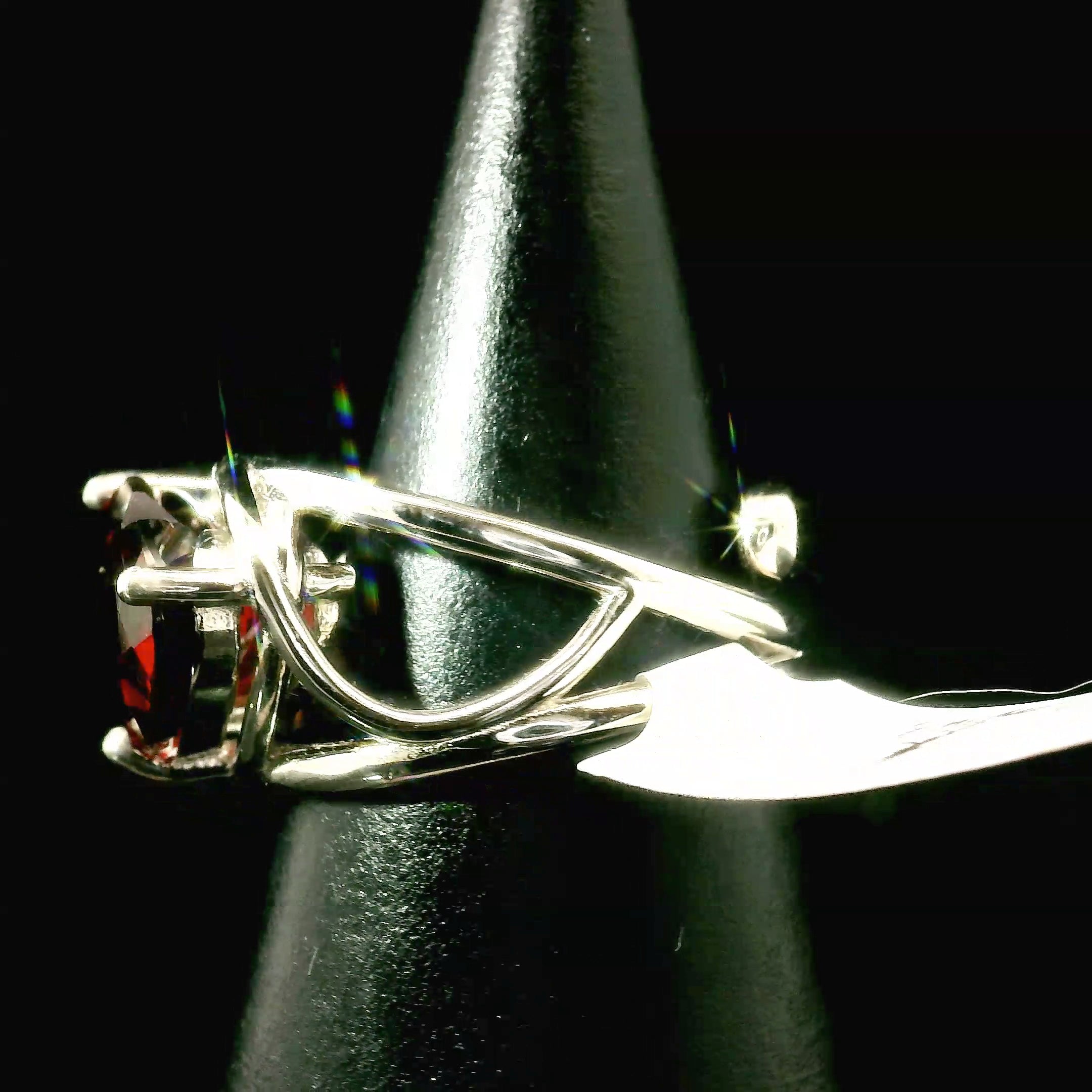 Double Garnet Heart Cuff Ring .925 Silver for Health and Strength