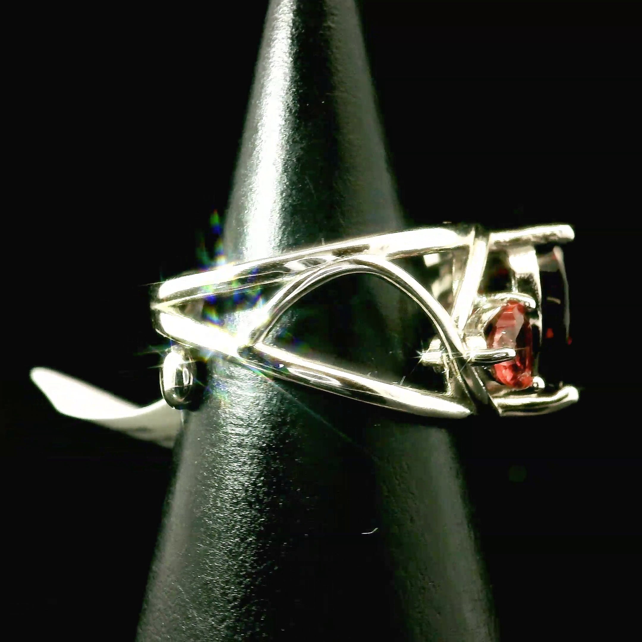 Garnet and Pink Tourmaline Heart Cuff Ring .925 Silver for Health and Strength