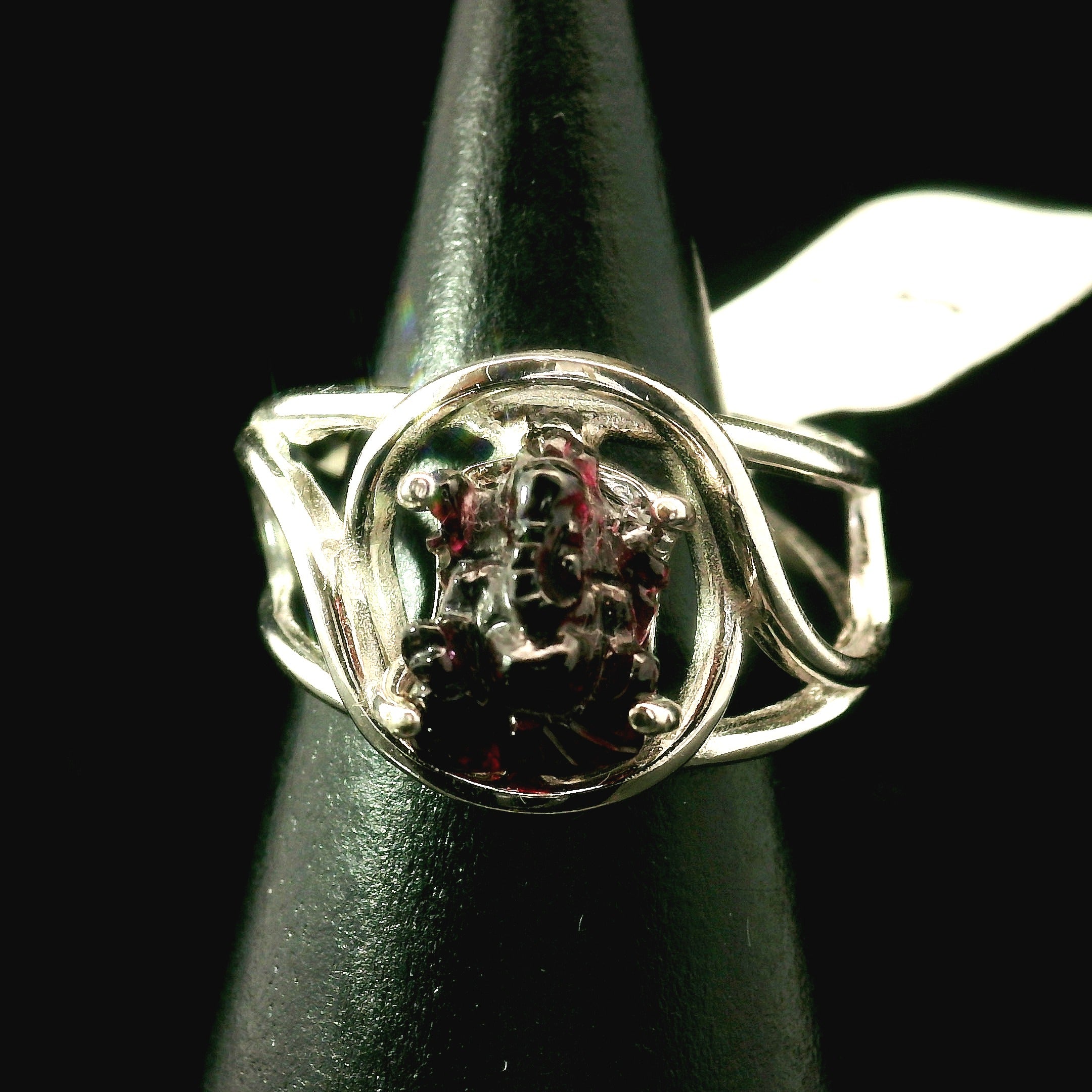 Garnet Ganesha Cuff Ring .925 Silver for Health and Strength