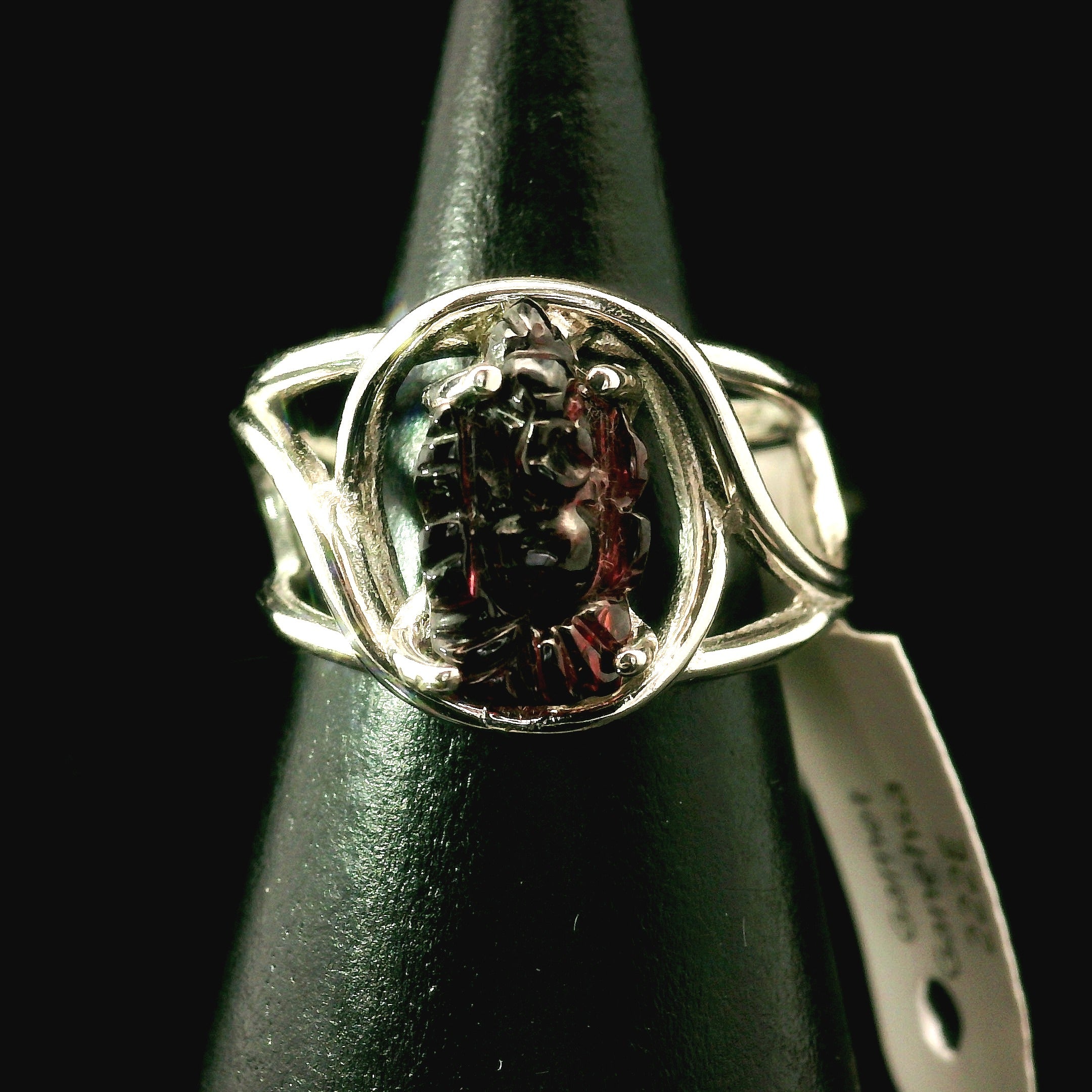 Garnet Ganesha Cuff Ring .925 Silver for Health and Strength
