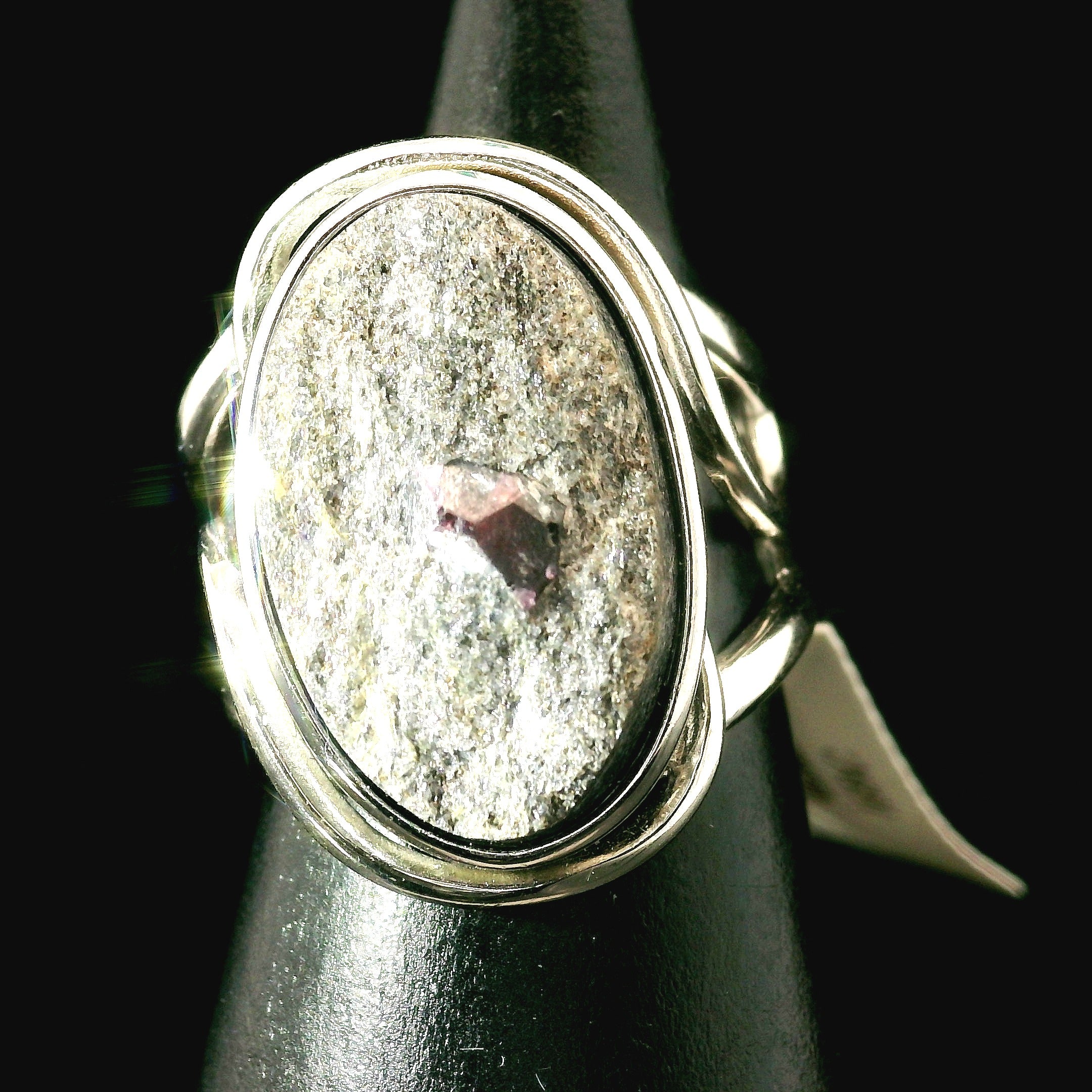 Garnet in Schist Cuff Ring .925 Silver for Health and Strength