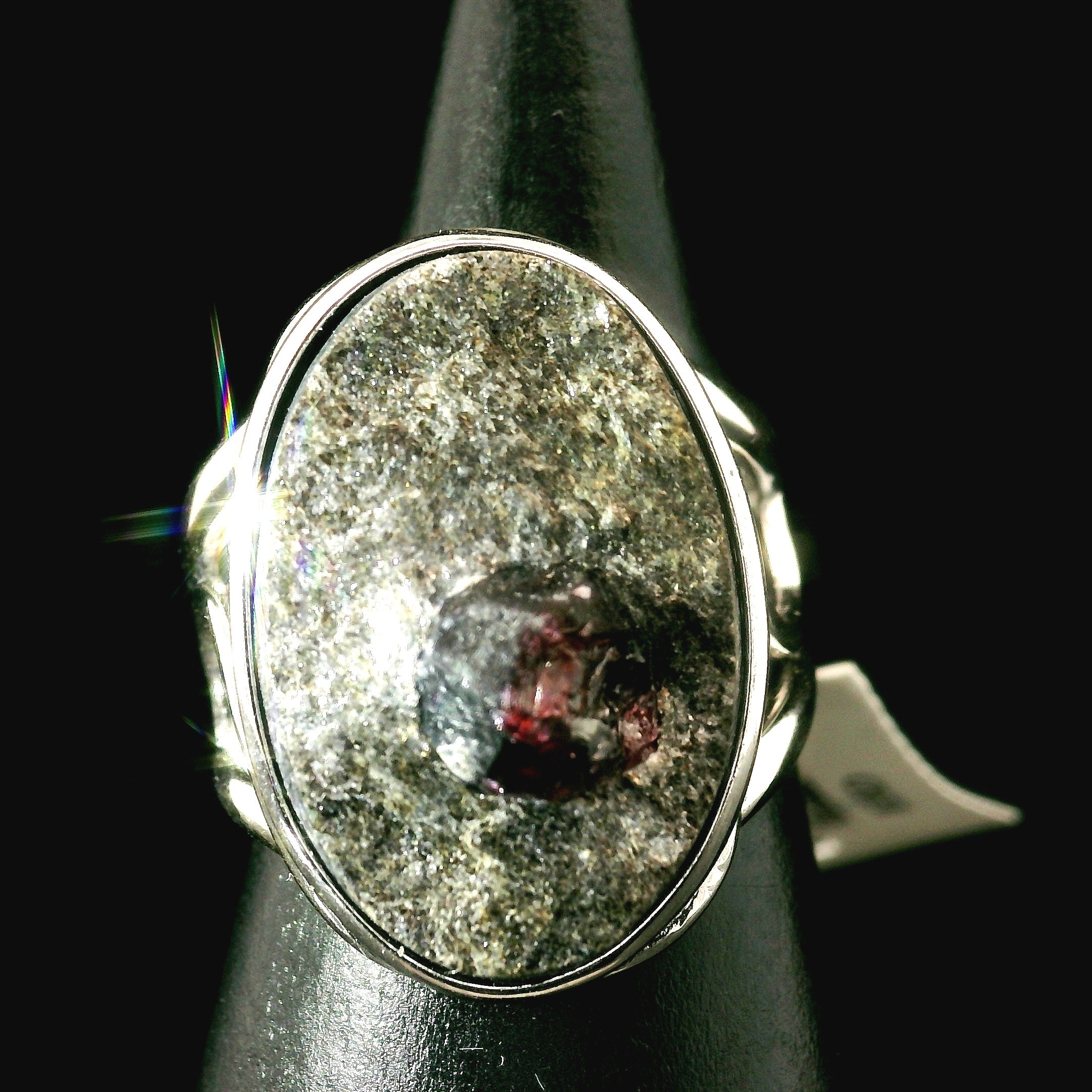 Garnet in Schist Cuff Ring .925 Silver for Health and Strength