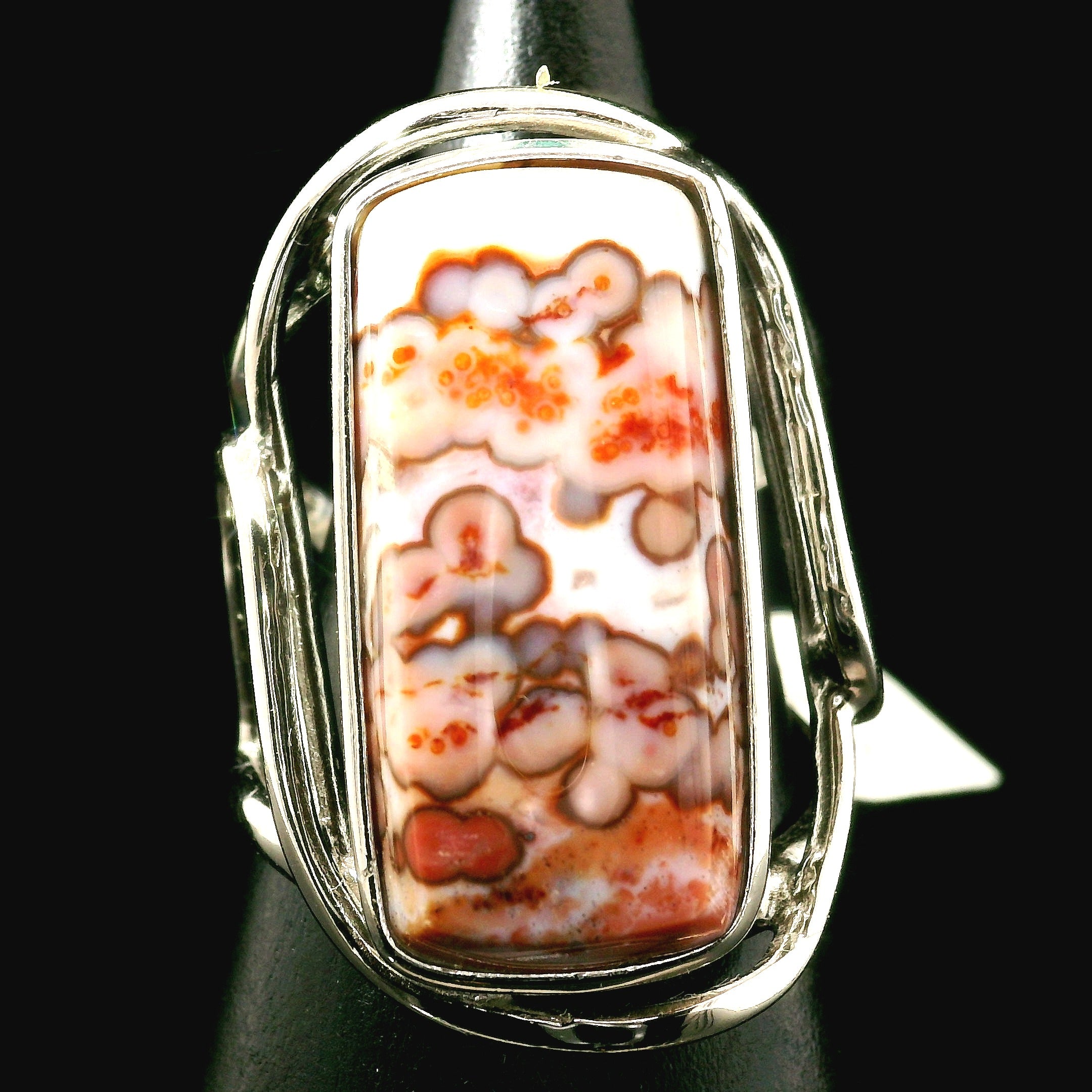 Orbicular "Ocean" Jasper Cuff Ring .925 Silver for Joy and Peace