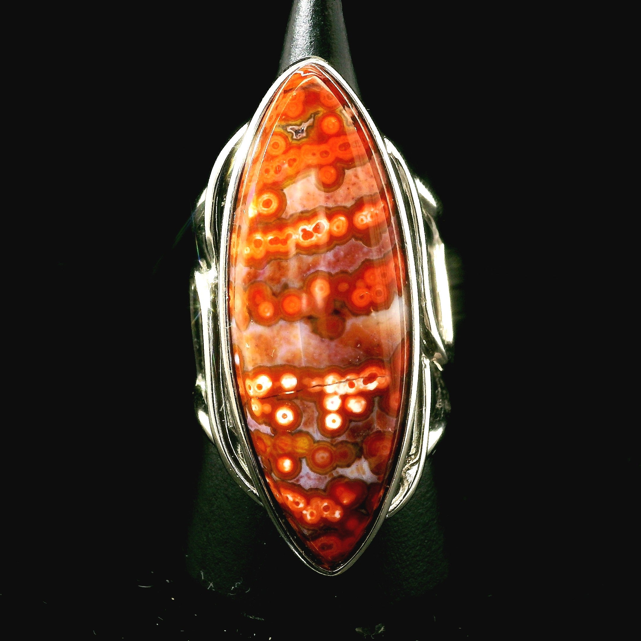 Orbicular "Ocean" Jasper Cuff Ring .925 Silver for Joy and Peace