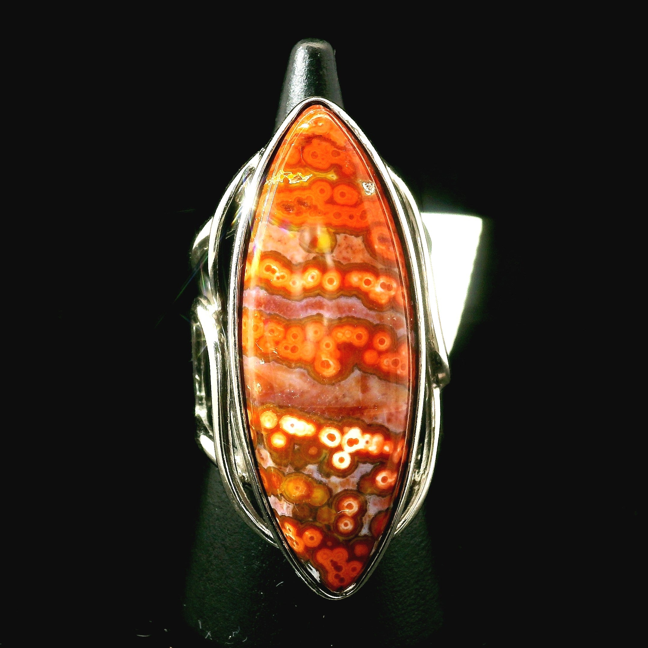 Orbicular "Ocean" Jasper Cuff Ring .925 Silver for Joy and Peace