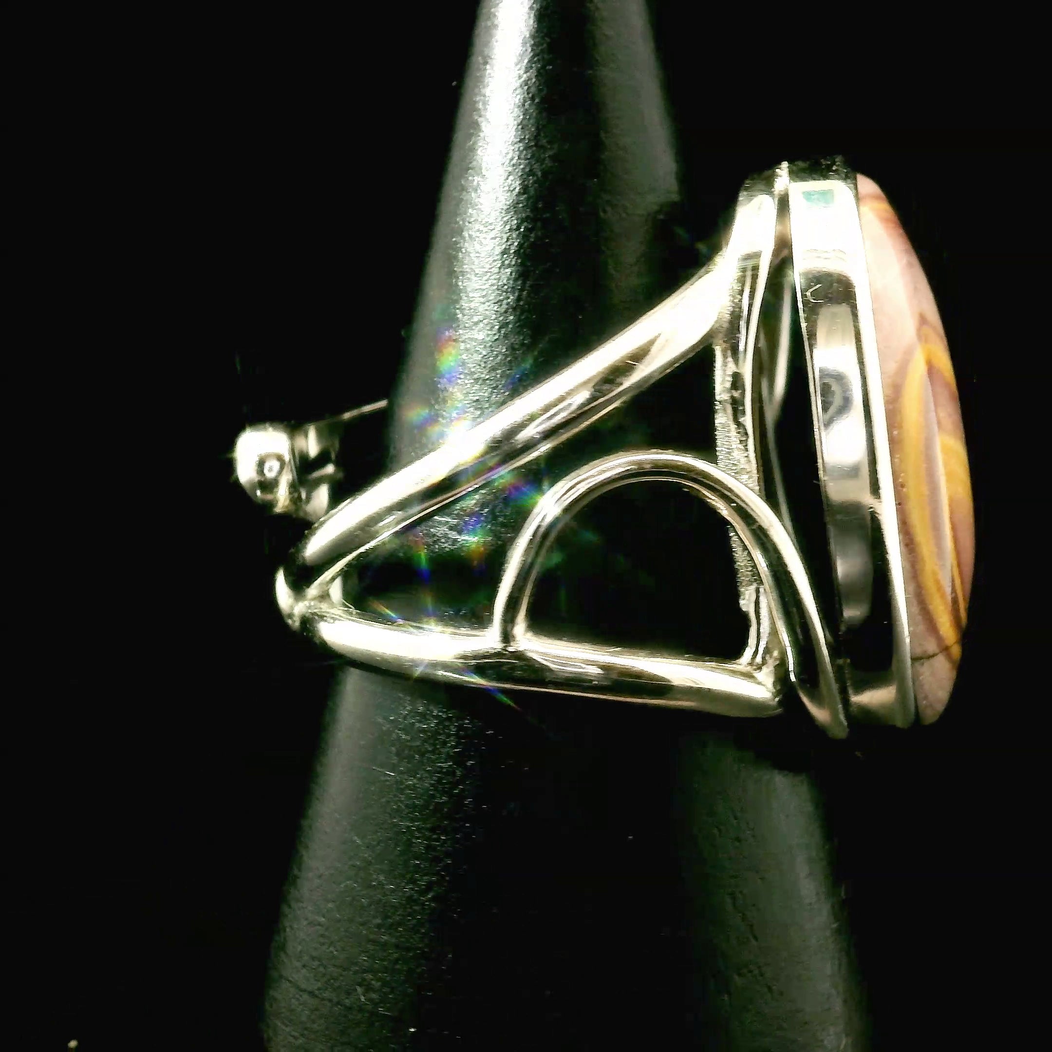 Hickory Ryolite Cuff Ring 925 Silver Adjustable Ring for Creativity, Motivation and Strength