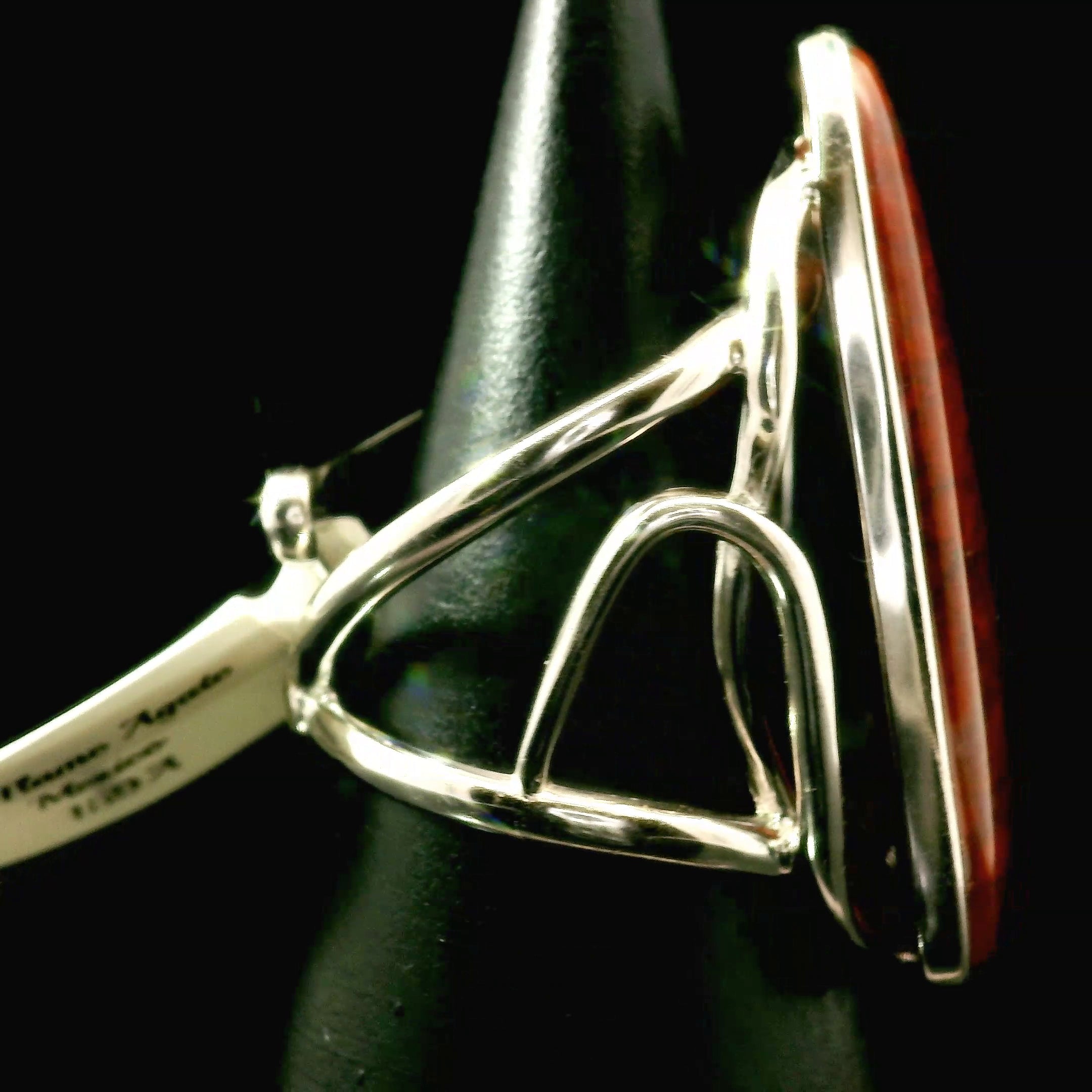 Red Flame Agate Cuff Ring 925 Silver for Passion, Vitality and Life Force Energy