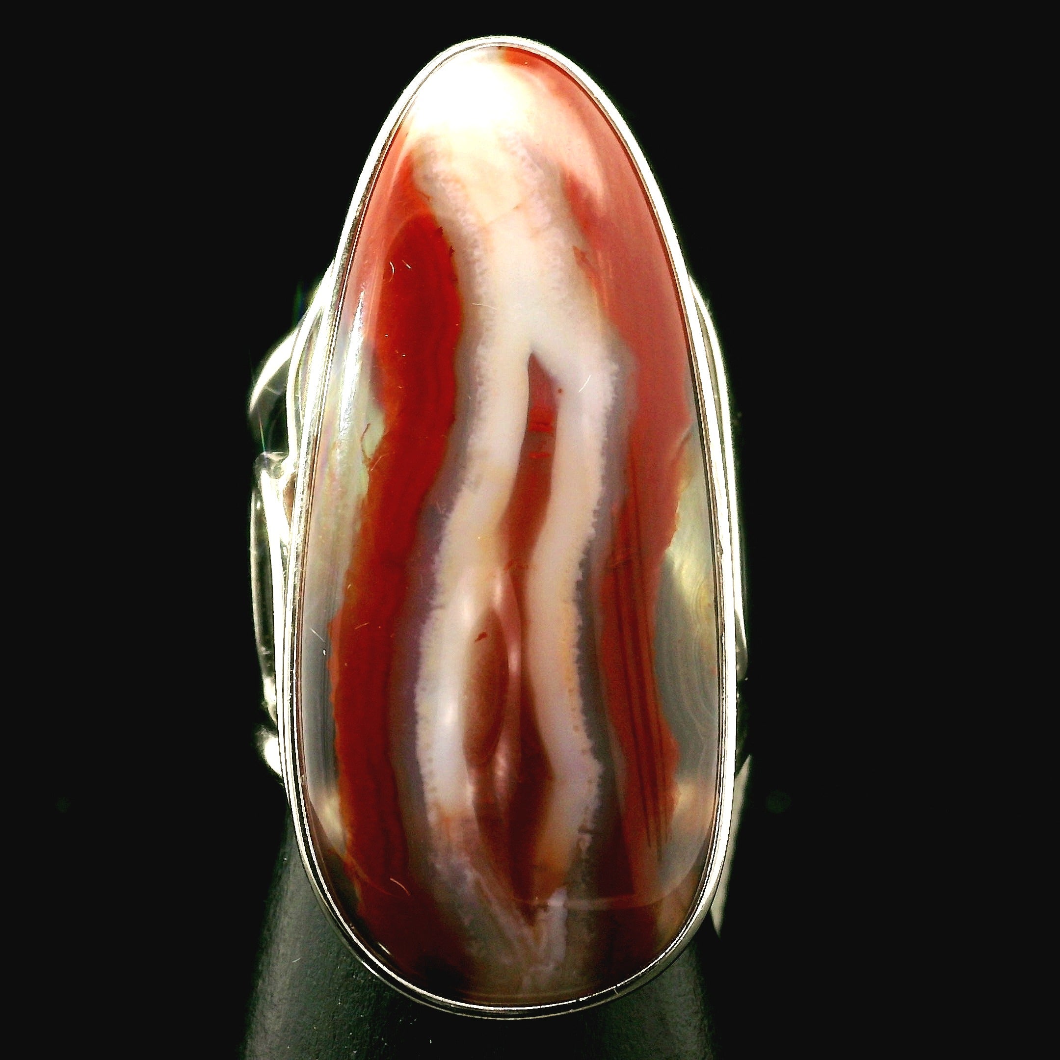 Red Flame Agate Cuff Ring 925 Silver for Passion, Vitality and Life Force Energy