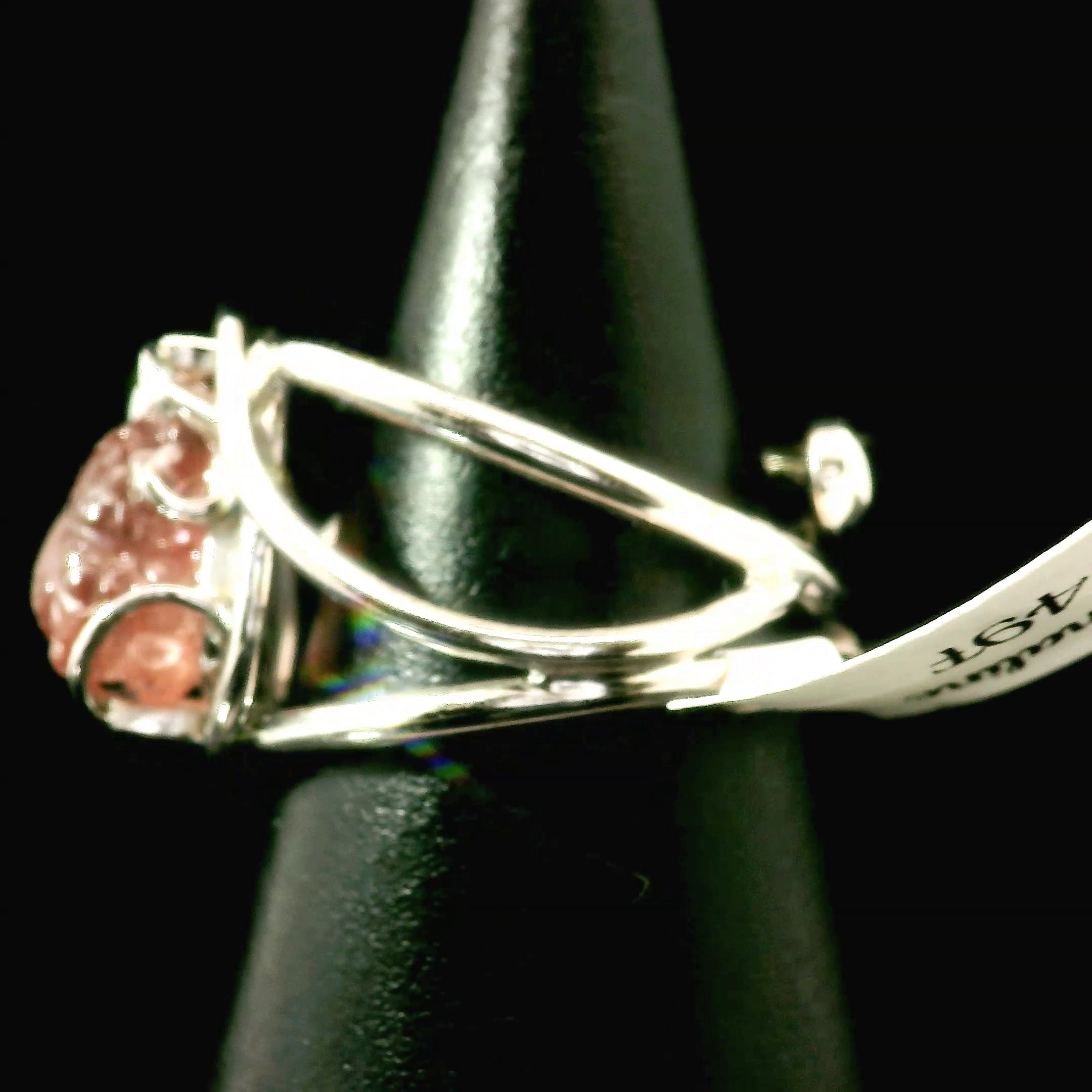 Pink Tourmaline Money Toad Cuff Ring .925 Silver for Joy, Kindness and Love