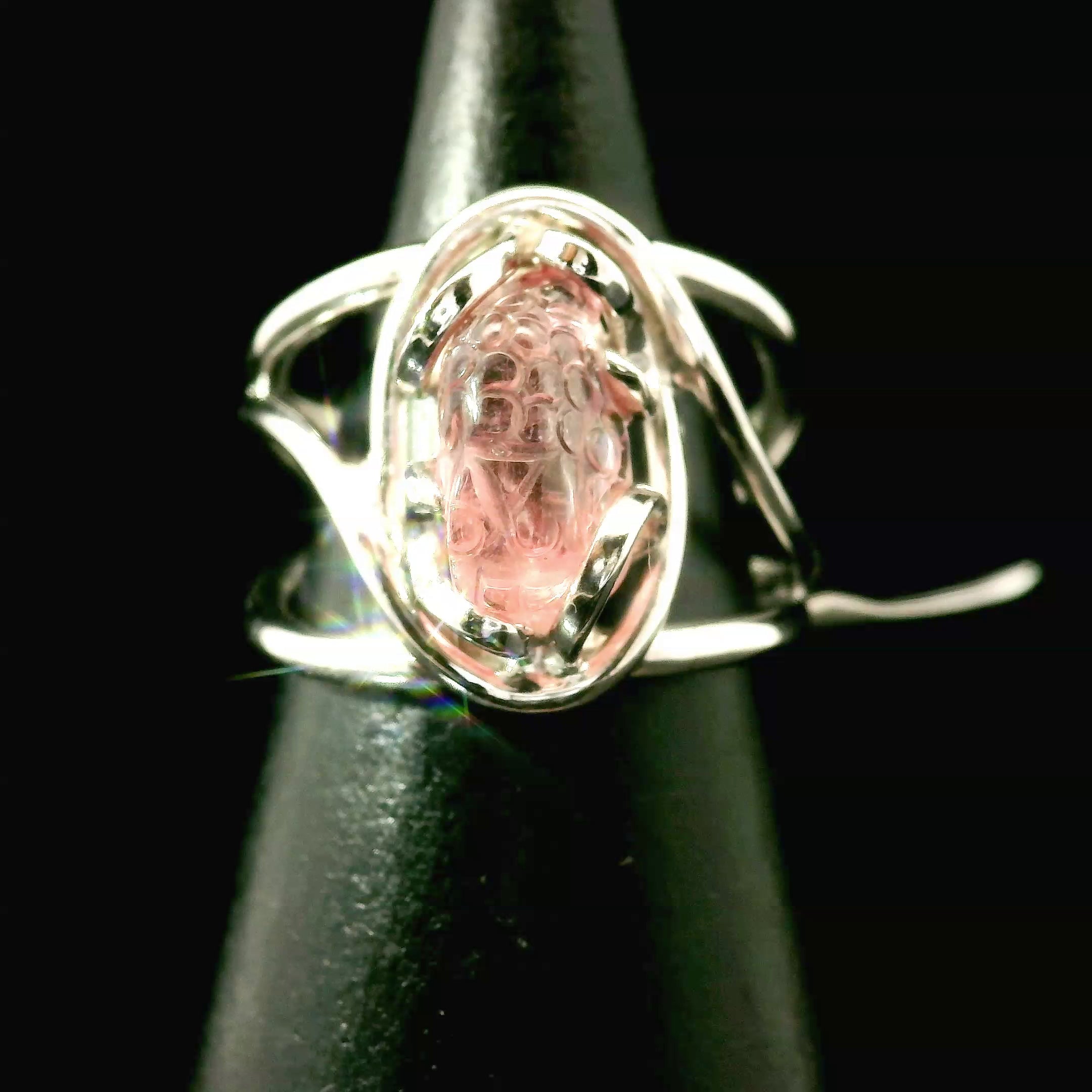 Pink Tourmaline Money Toad Cuff Ring .925 Silver for Joy, Kindness and Love