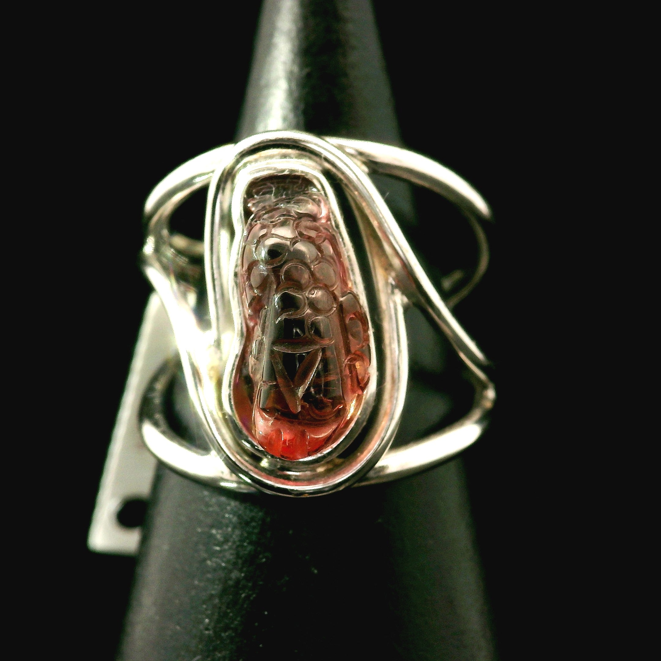 Pink Tourmaline Money Toad Cuff Ring .925 Silver for Joy, Kindness and Love