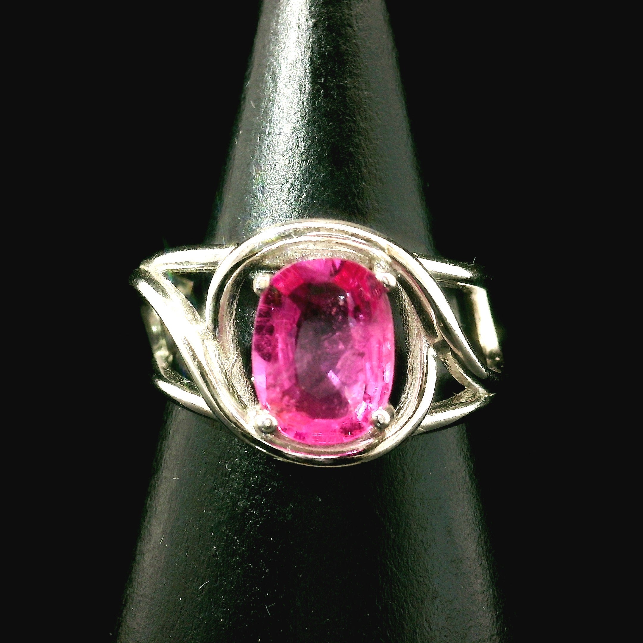 Pink Tourmaline Cuff Ring .925 Silver for Joy, Kindness and Love