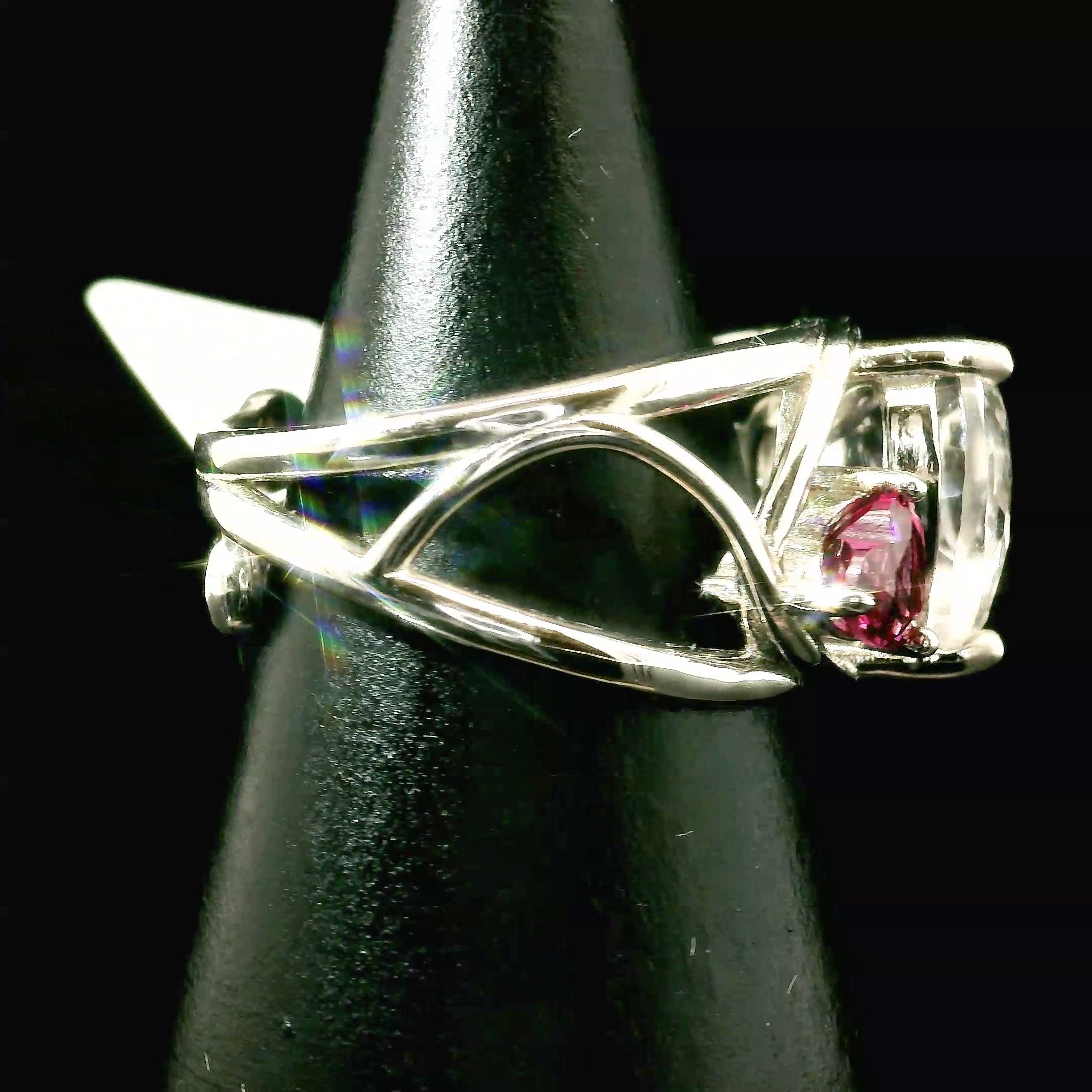 Clear Quartz and Pink Tourmaline Heart Cuff Ring .925 Silver for Healing, Intention Setting and Manifesting your Desires