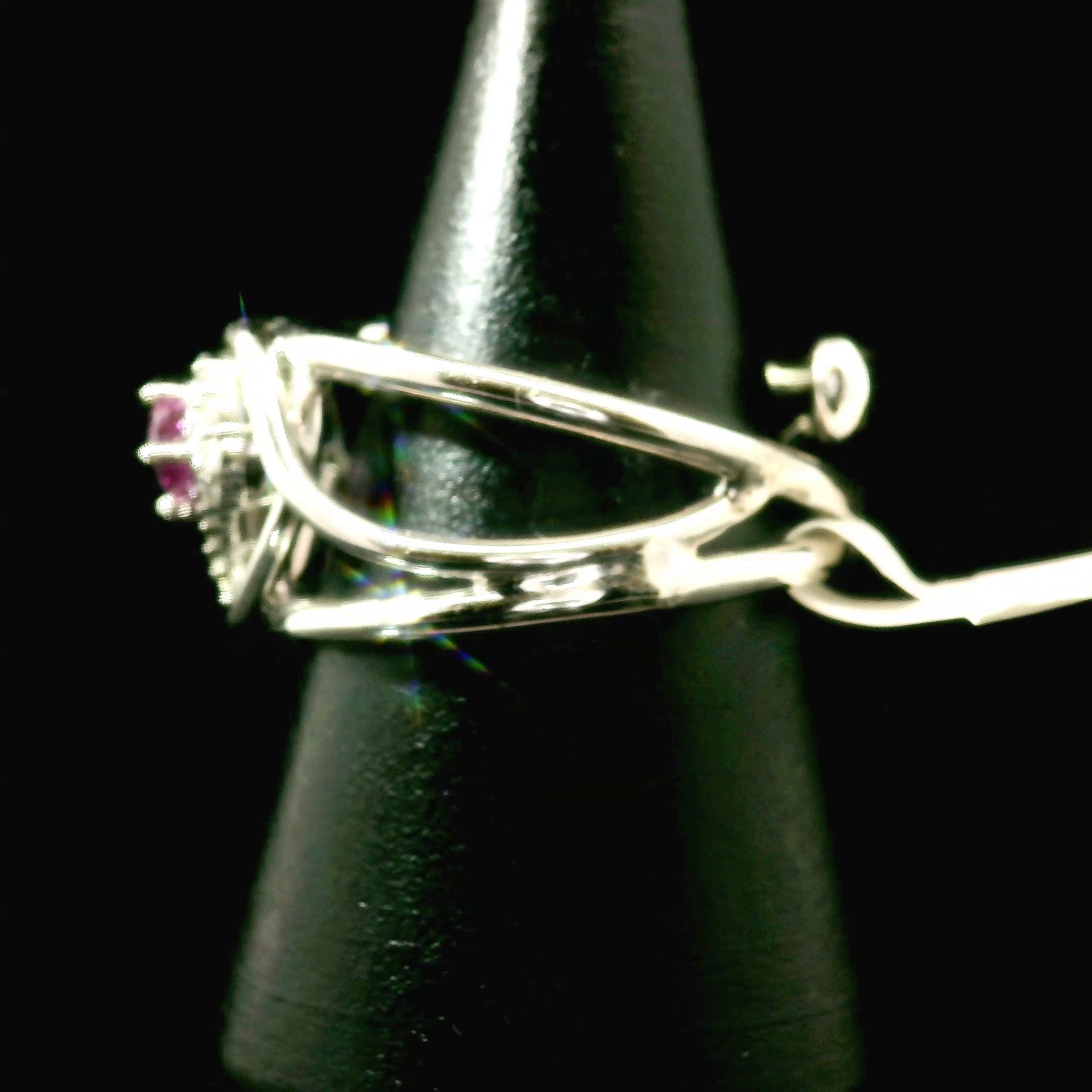 Pink Tourmaline & White Topaz Heart Cuff Ring .925 Silver for Joy, Kindness and Love