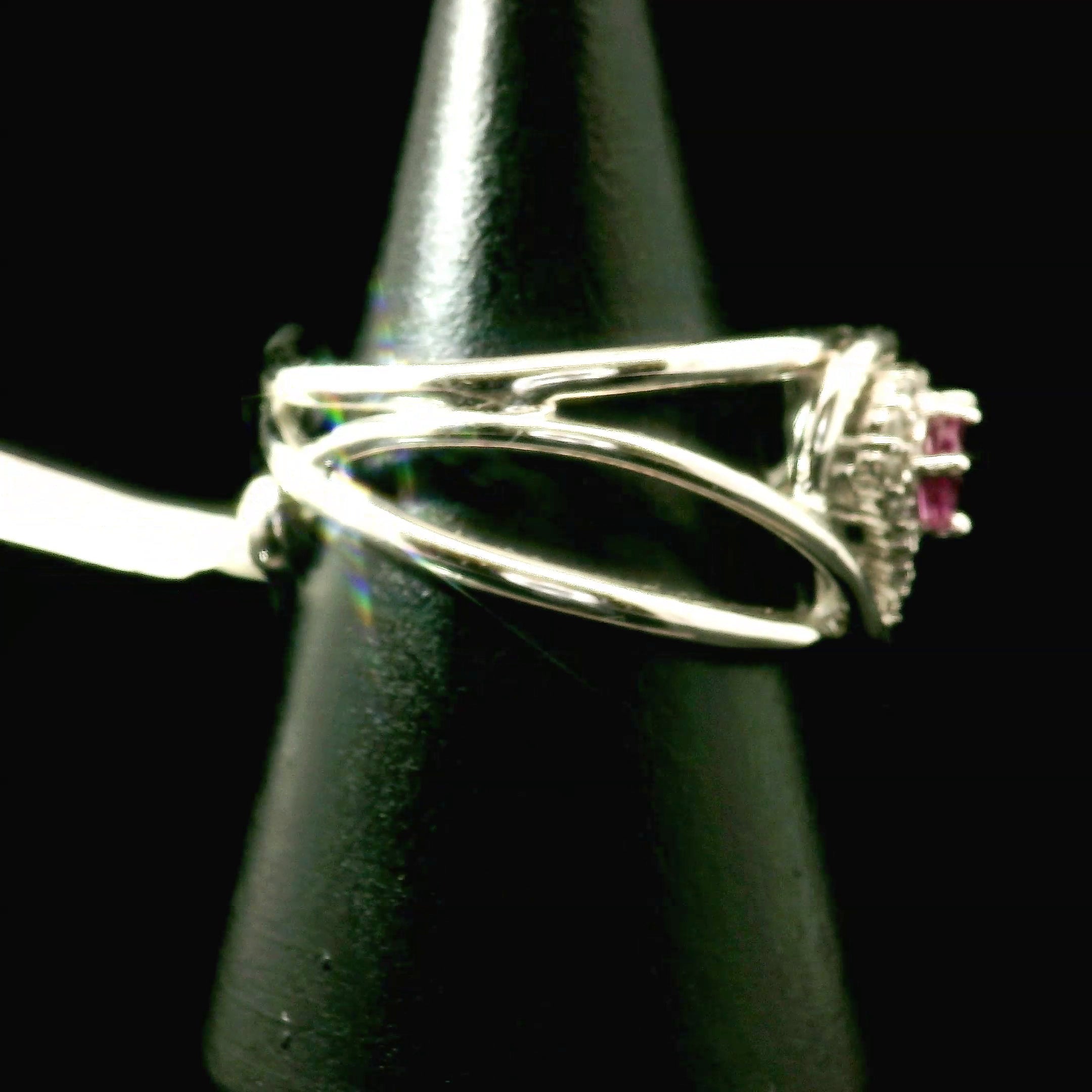 Pink Tourmaline & White Topaz Heart Cuff Ring .925 Silver for Joy, Kindness and Love