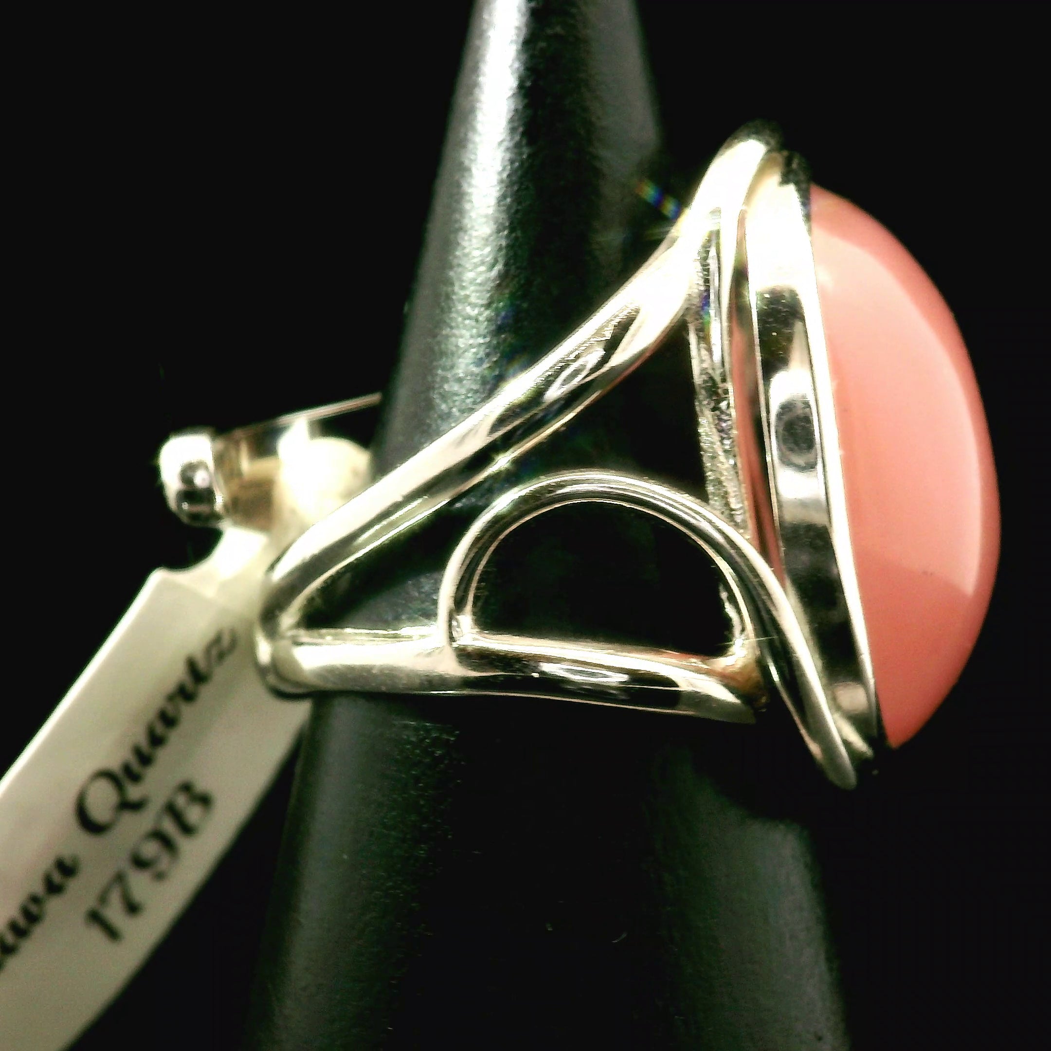 Guava Quartz Cuff Ring 925 Silver for Joy, Love and Empowerment