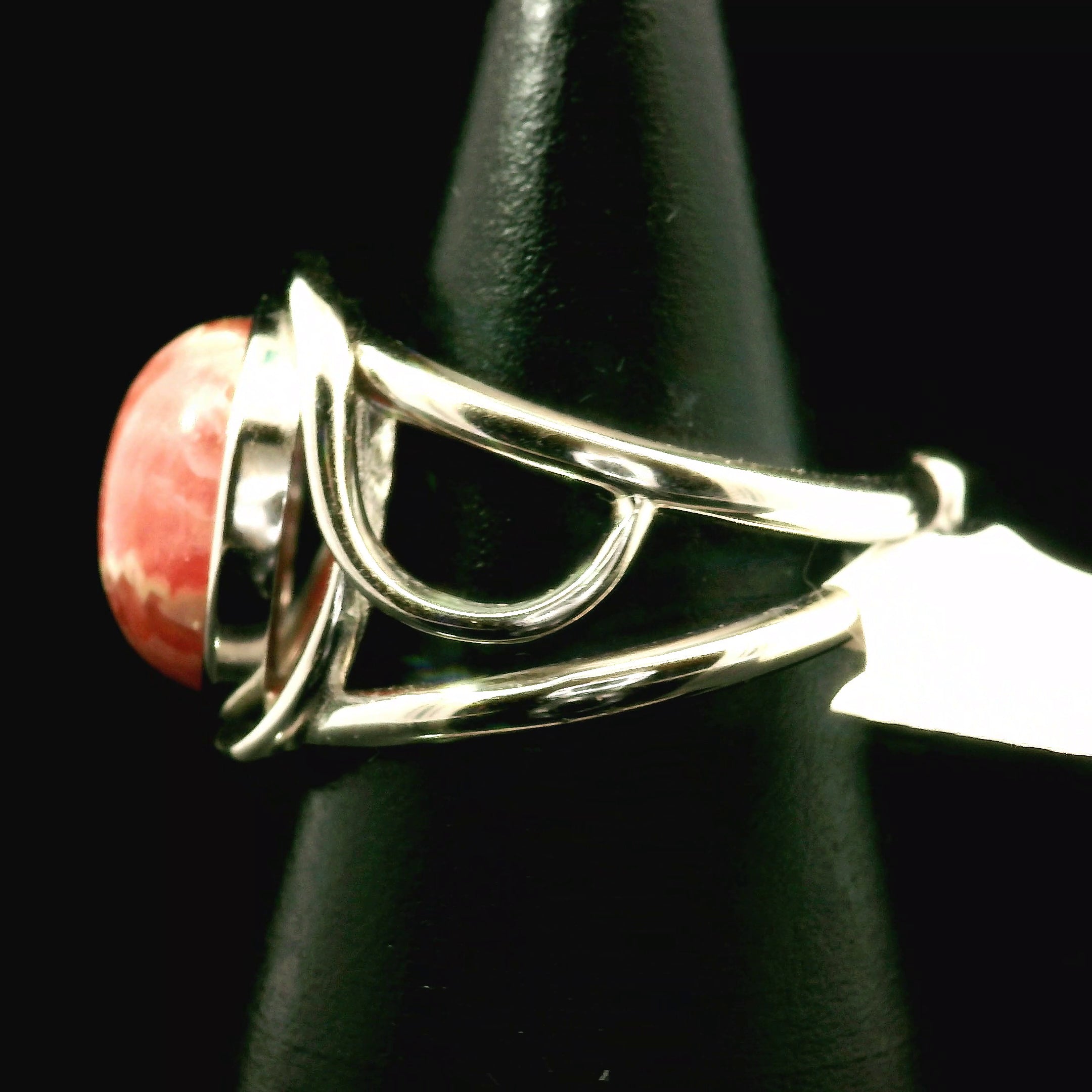 Rhodochrosite Cuff Ring .925 Silver for Emotional and Trauma Healing
