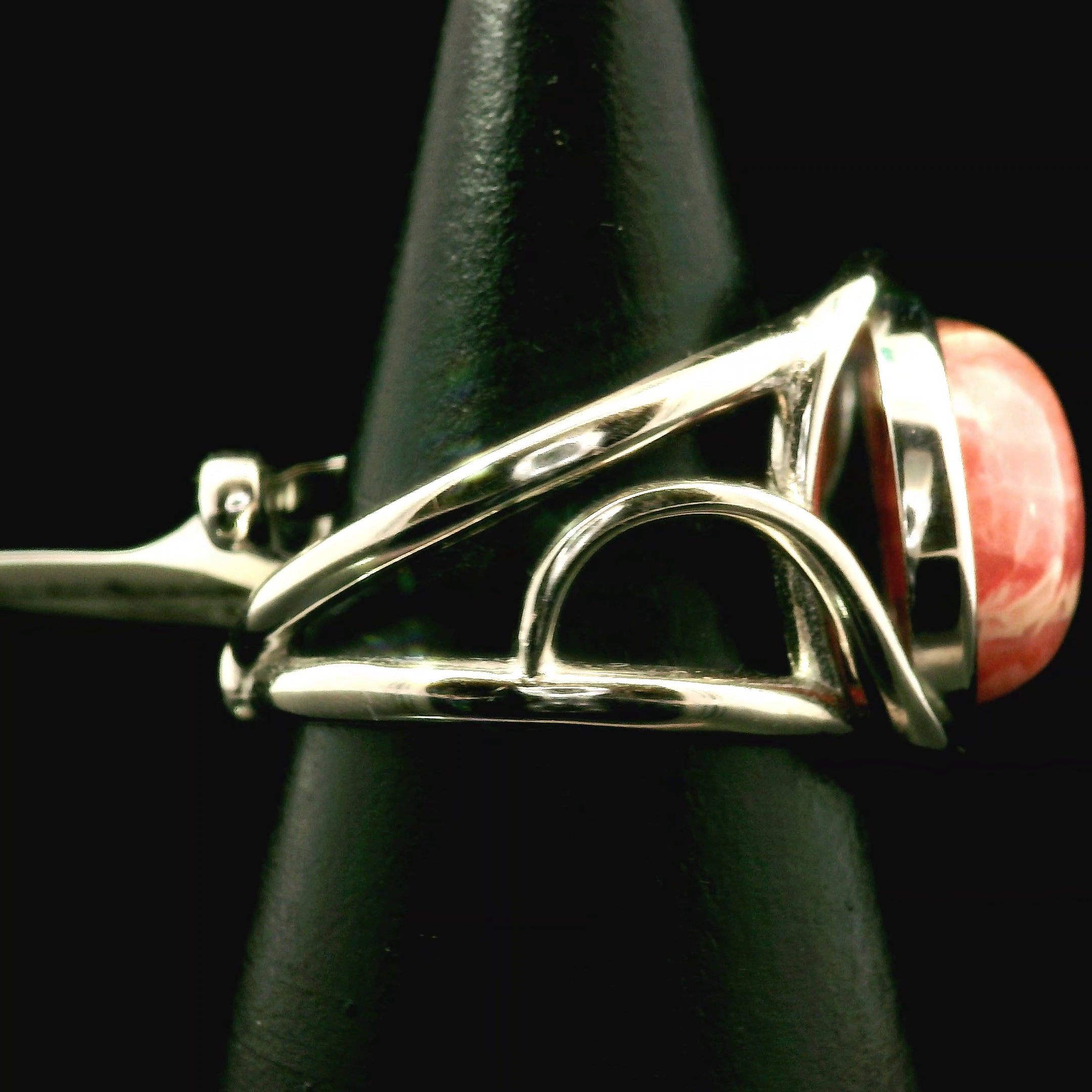 Rhodochrosite Cuff Ring .925 Silver for Emotional and Trauma Healing