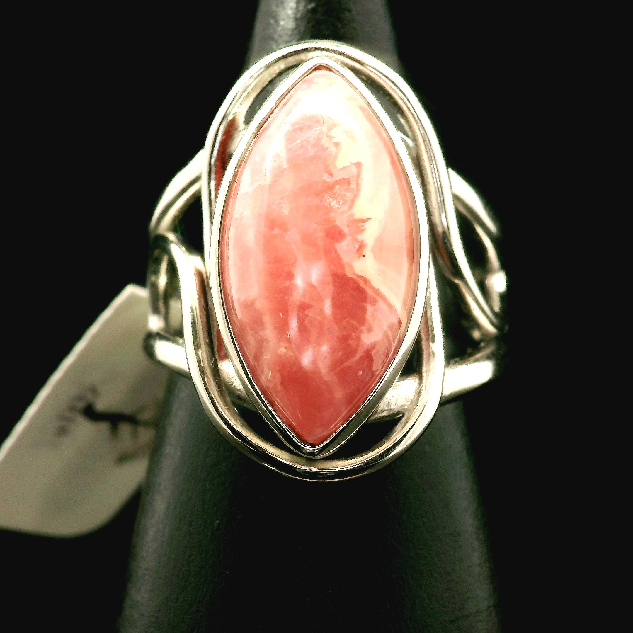 Rhodochrosite Cuff Ring .925 Silver for Emotional and Trauma Healing