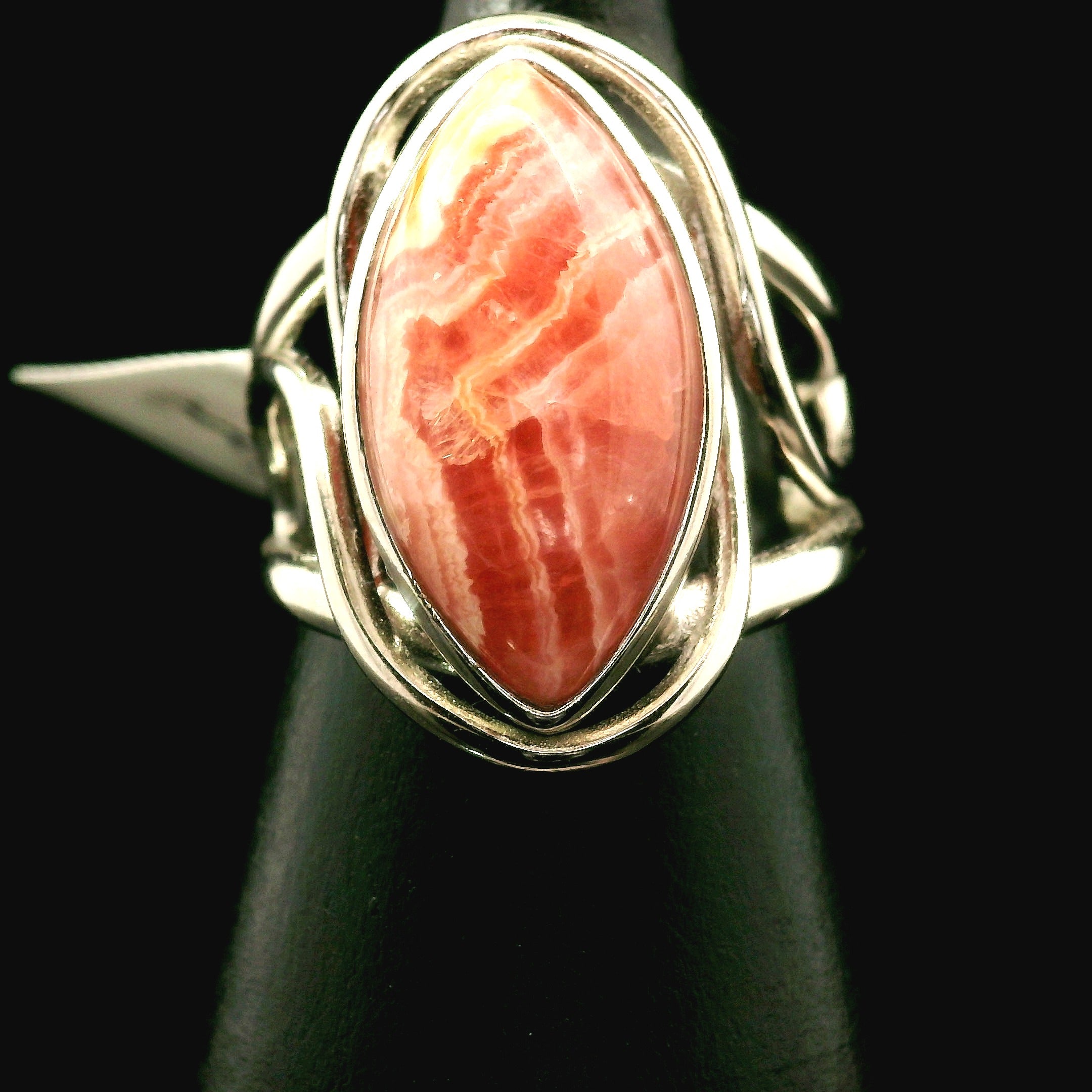 Rhodochrosite Cuff Ring .925 Silver for Emotional and Trauma Healing