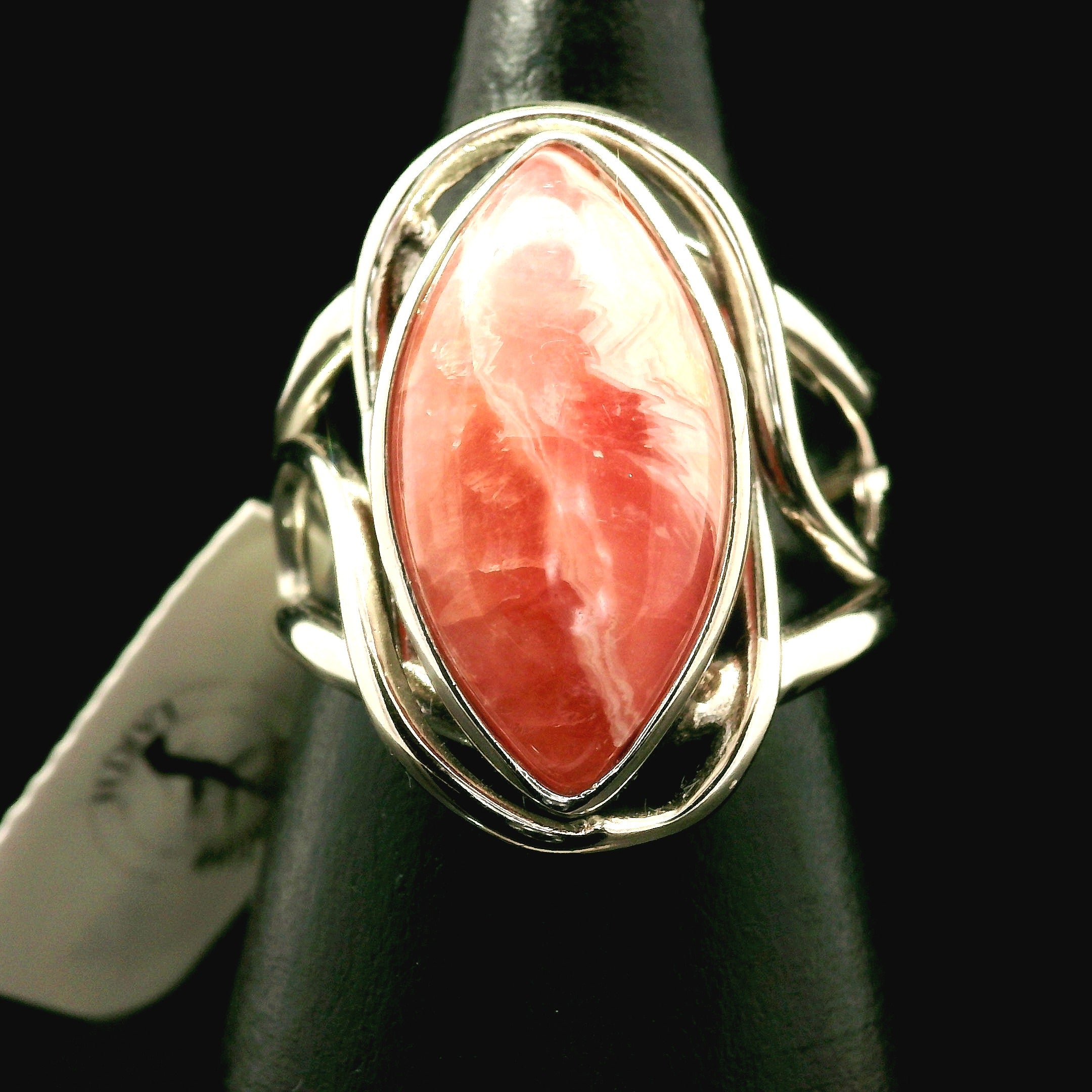 Rhodochrosite Cuff Ring .925 Silver for Emotional and Trauma Healing