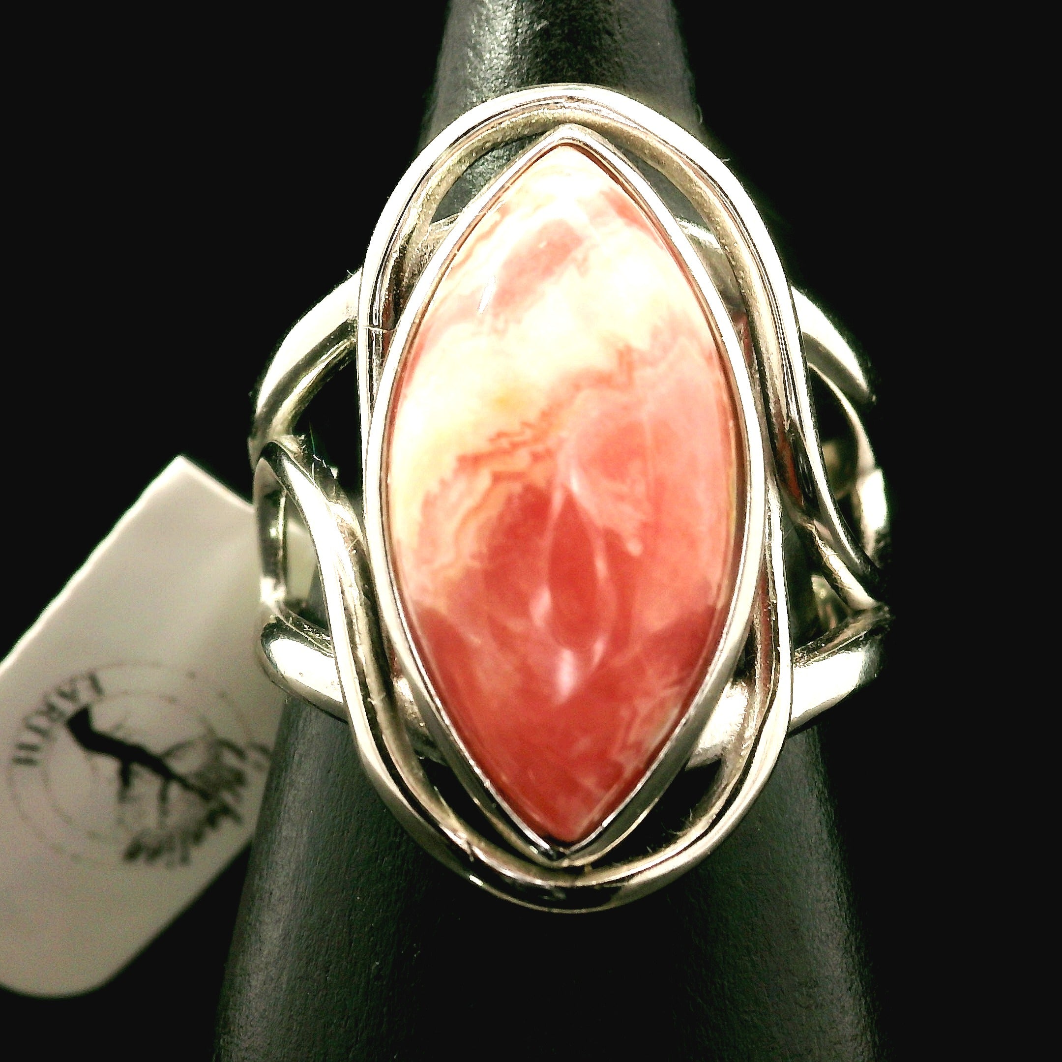 Rhodochrosite Cuff Ring .925 Silver for Emotional and Trauma Healing