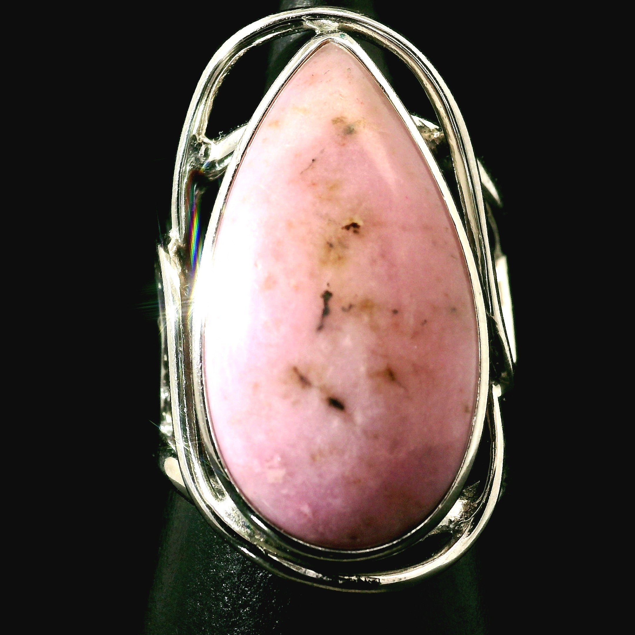 Pink Petalite Cuff Ring 925 Silver for Joy, Love and Empowerment