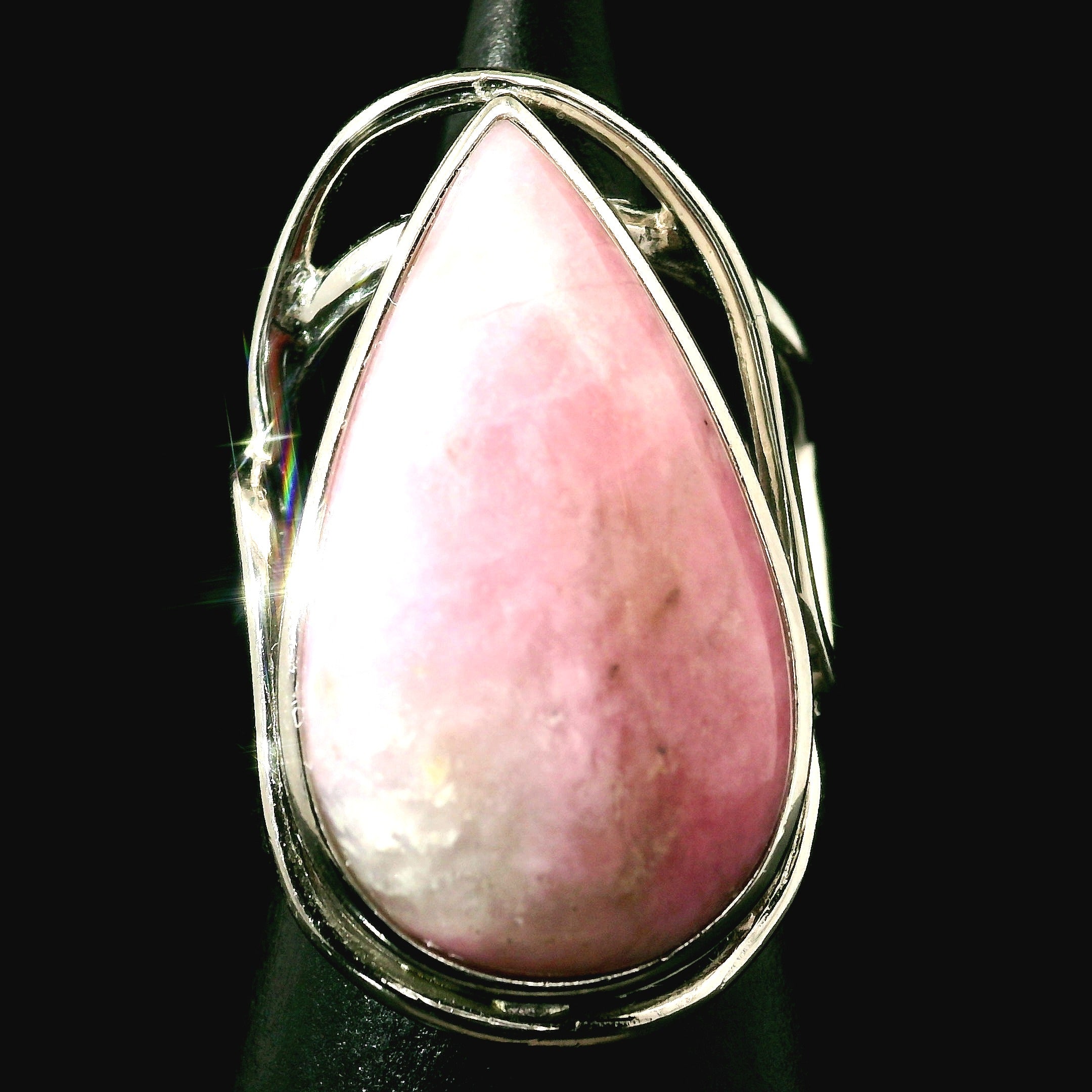 Pink Petalite Cuff Ring 925 Silver for Joy, Love and Empowerment