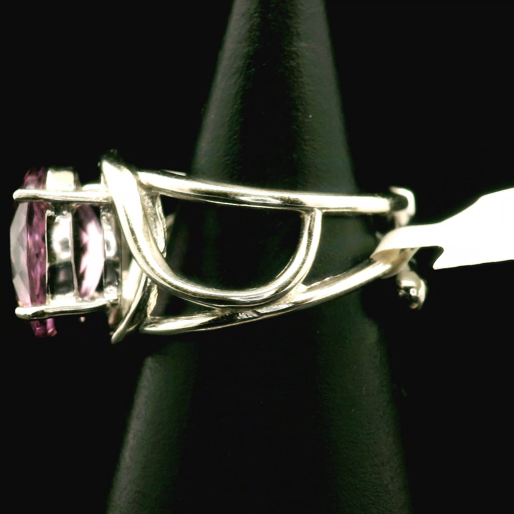 Pink Fluorite Cuff Ring .925 Silver for Clearing Energy Fields and Focusing on your Goals