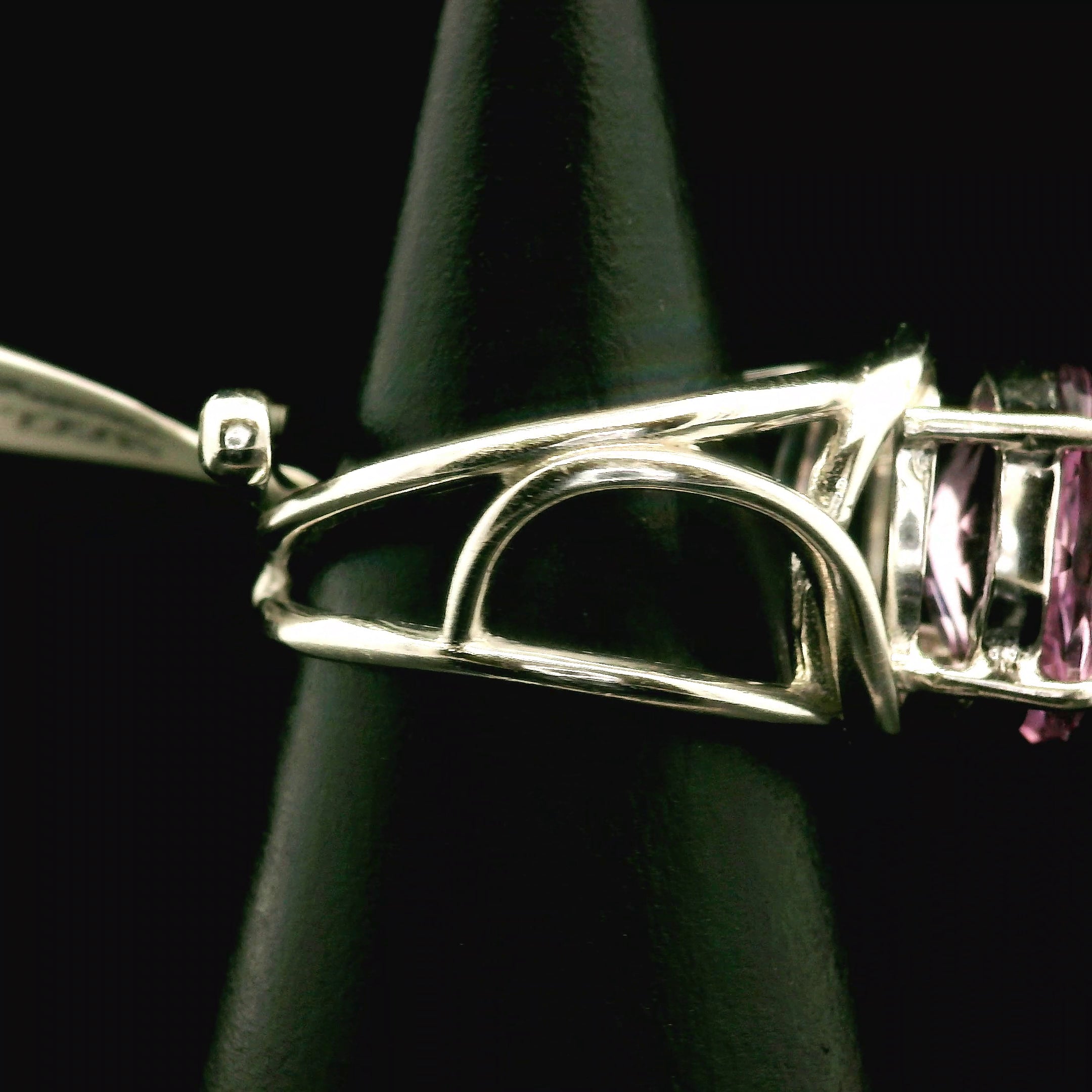 Pink Fluorite Cuff Ring .925 Silver for Clearing Energy Fields and Focusing on your Goals