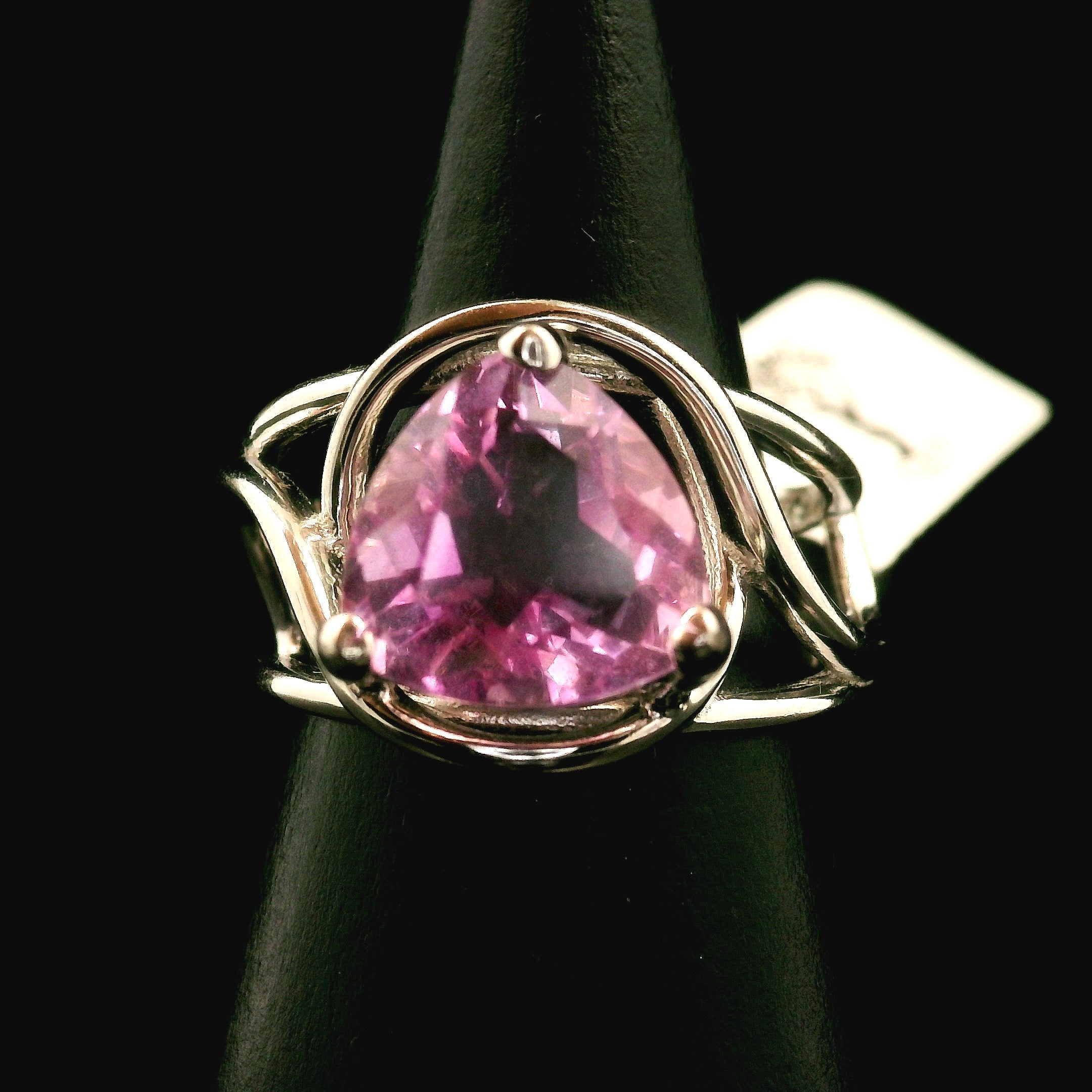 Pink Fluorite Cuff Ring .925 Silver for Clearing Energy Fields and Focusing on your Goals