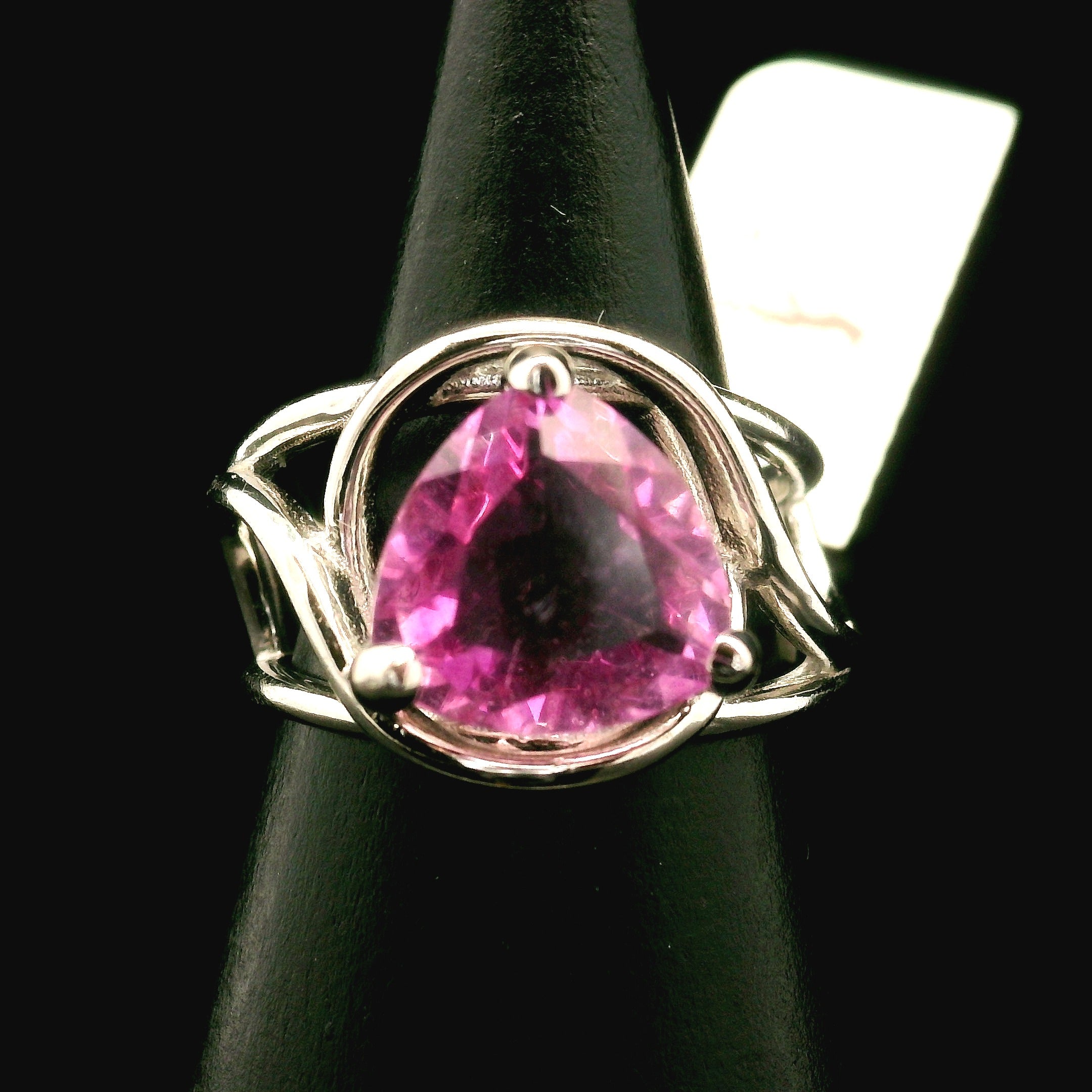 Pink Fluorite Cuff Ring .925 Silver for Clearing Energy Fields and Focusing on your Goals