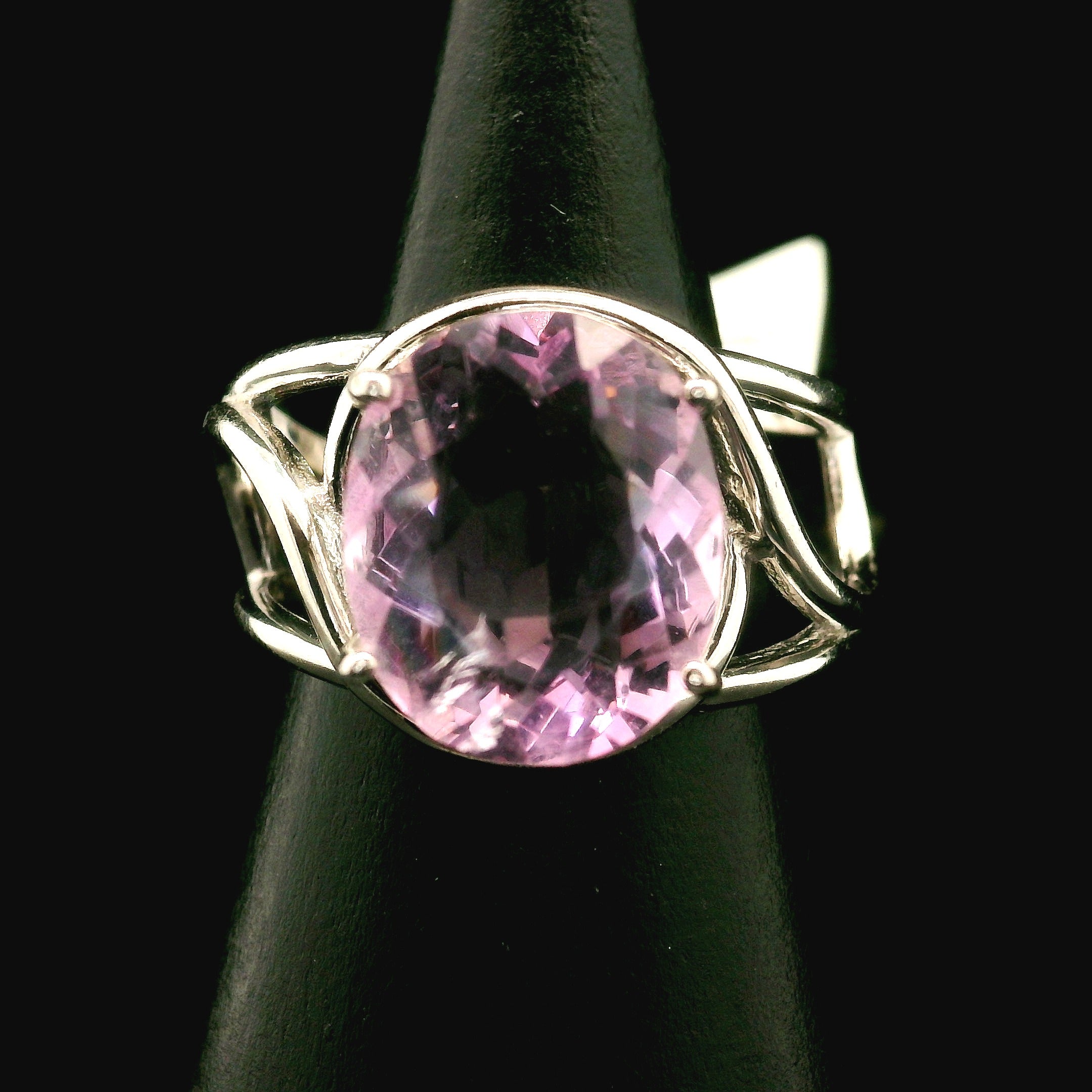 Pink Fluorite Cuff Ring .925 Silver for Clearing Energy Fields and Focusing on your Goals