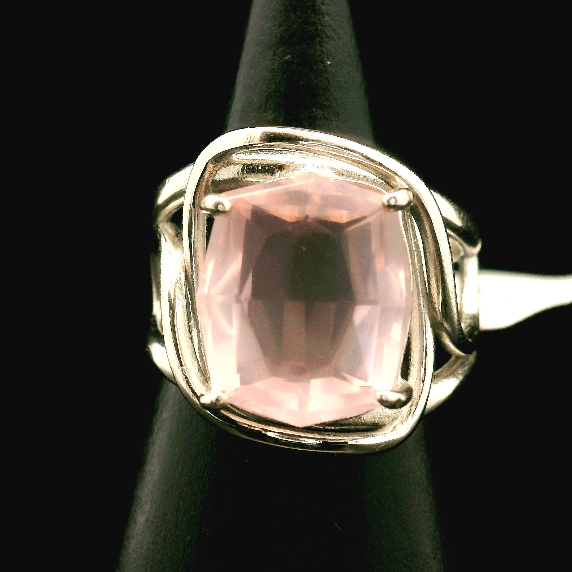 Rose Quartz Finger Cuff Adjustable Ring .925 Silver for Compassion and Self Love