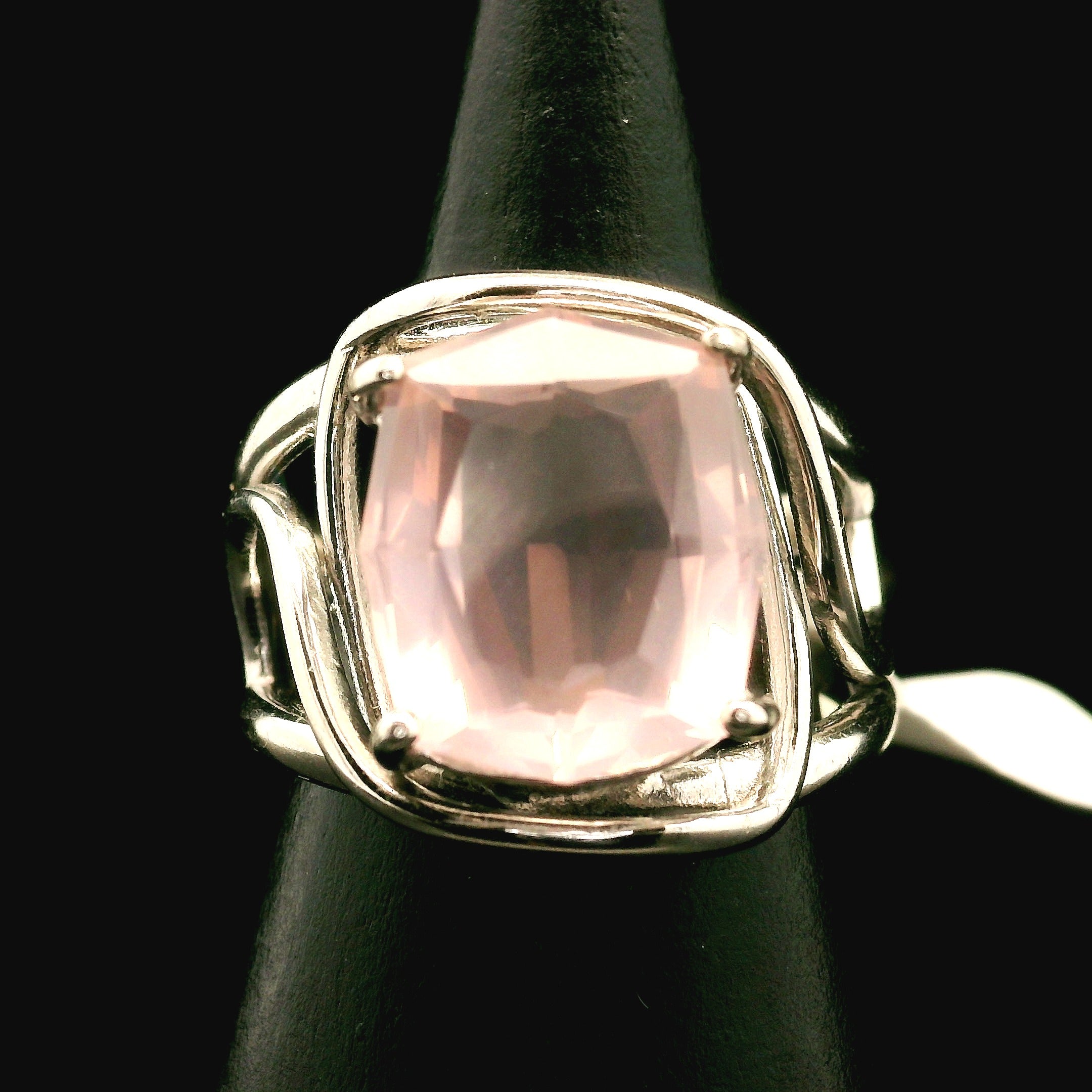 Rose Quartz Finger Cuff Adjustable Ring .925 Silver for Compassion and Self Love