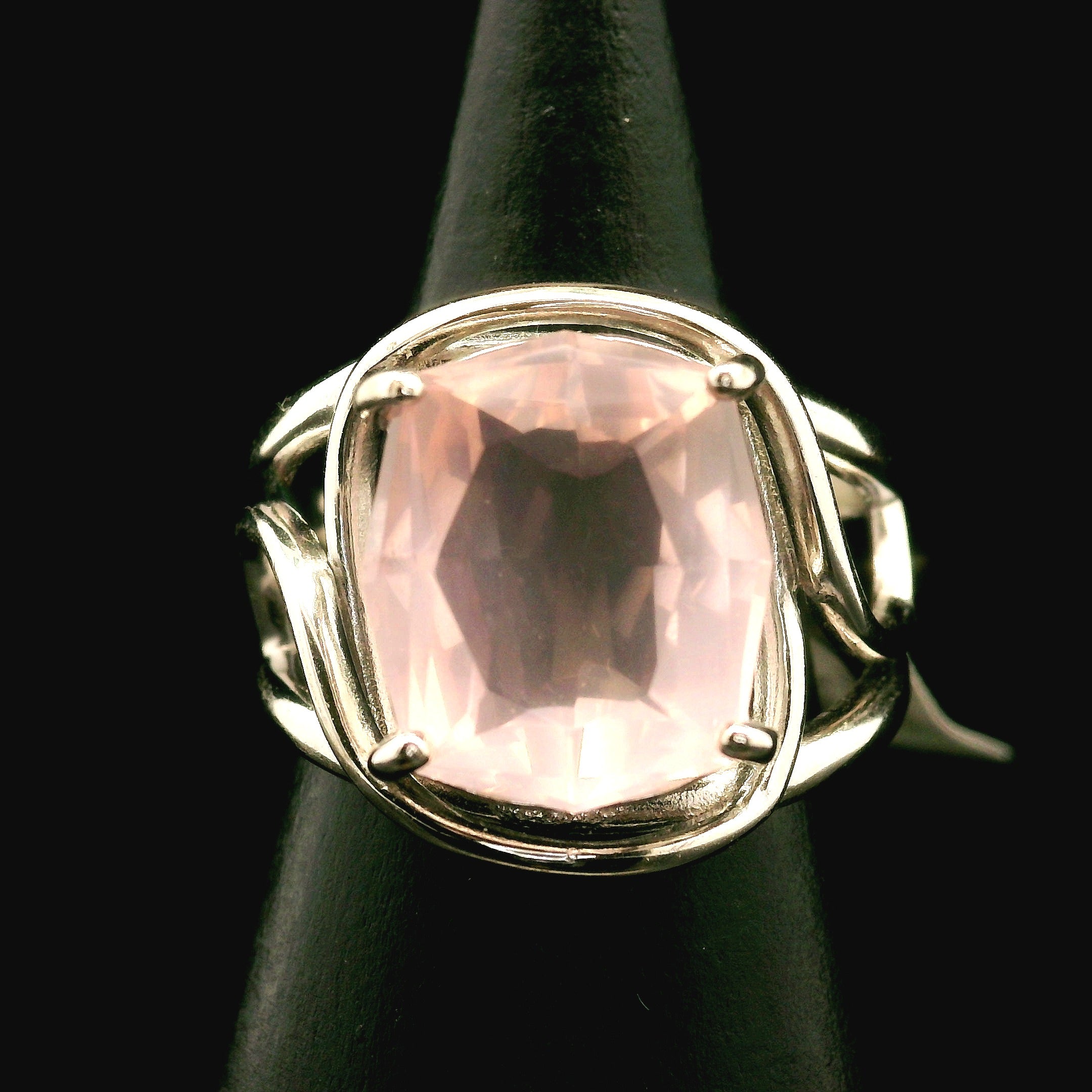Rose Quartz Finger Cuff Adjustable Ring .925 Silver for Compassion and Self Love