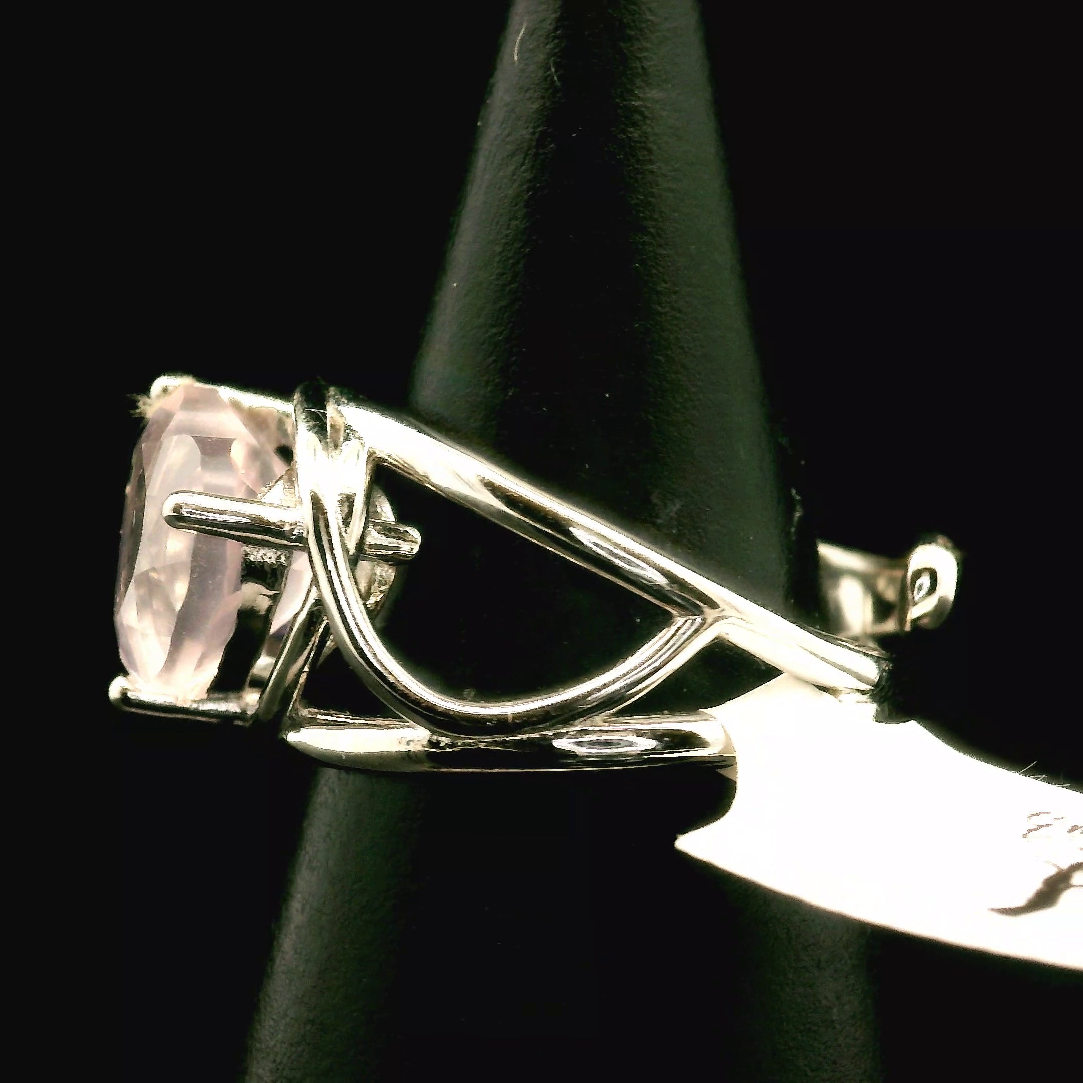 Rose Quartz and Amethyst Heart Cuff Ring .925 Silver for Compassion and Self Love