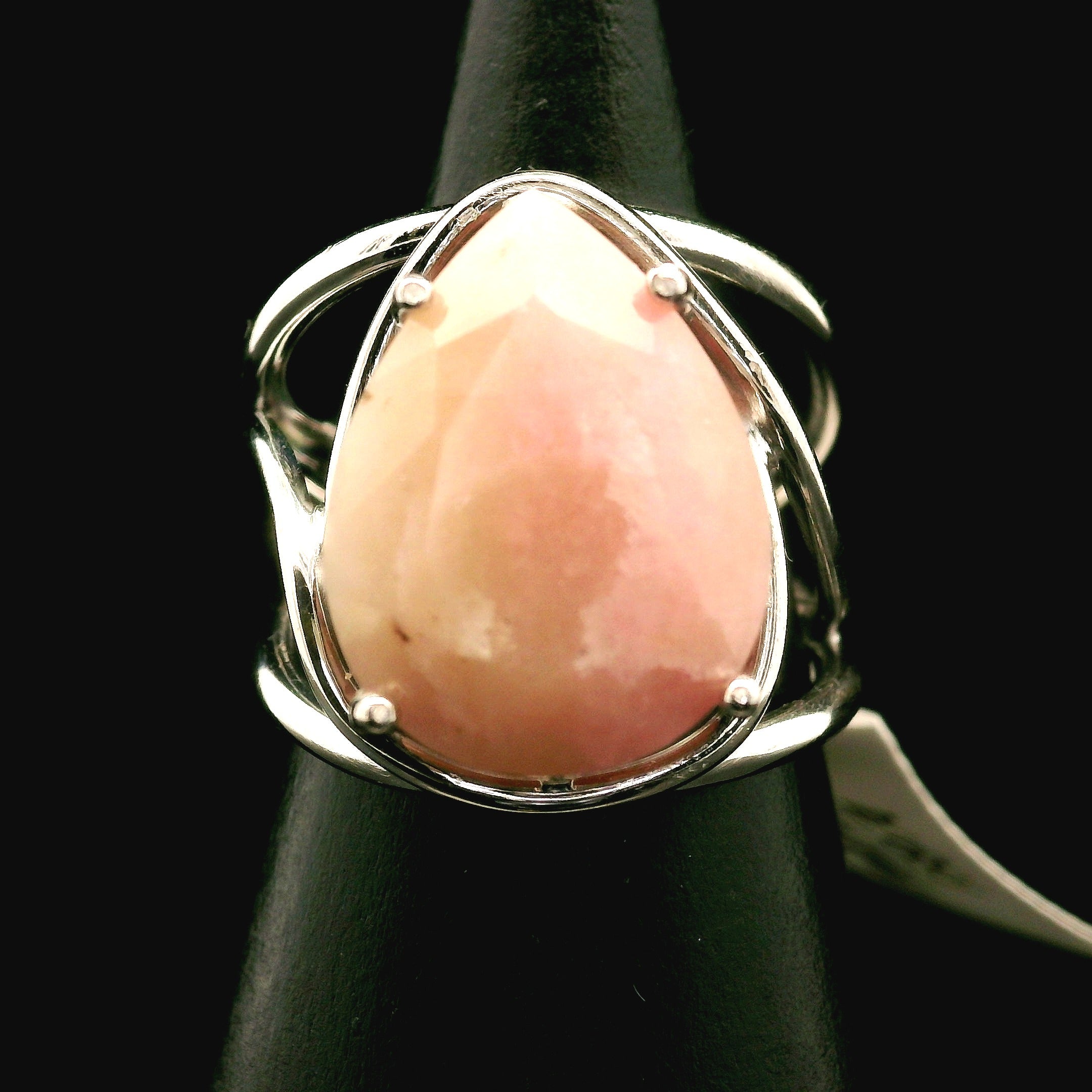 Pink Opal Cuff Ring .925 Silver for Love, Romance and Peace