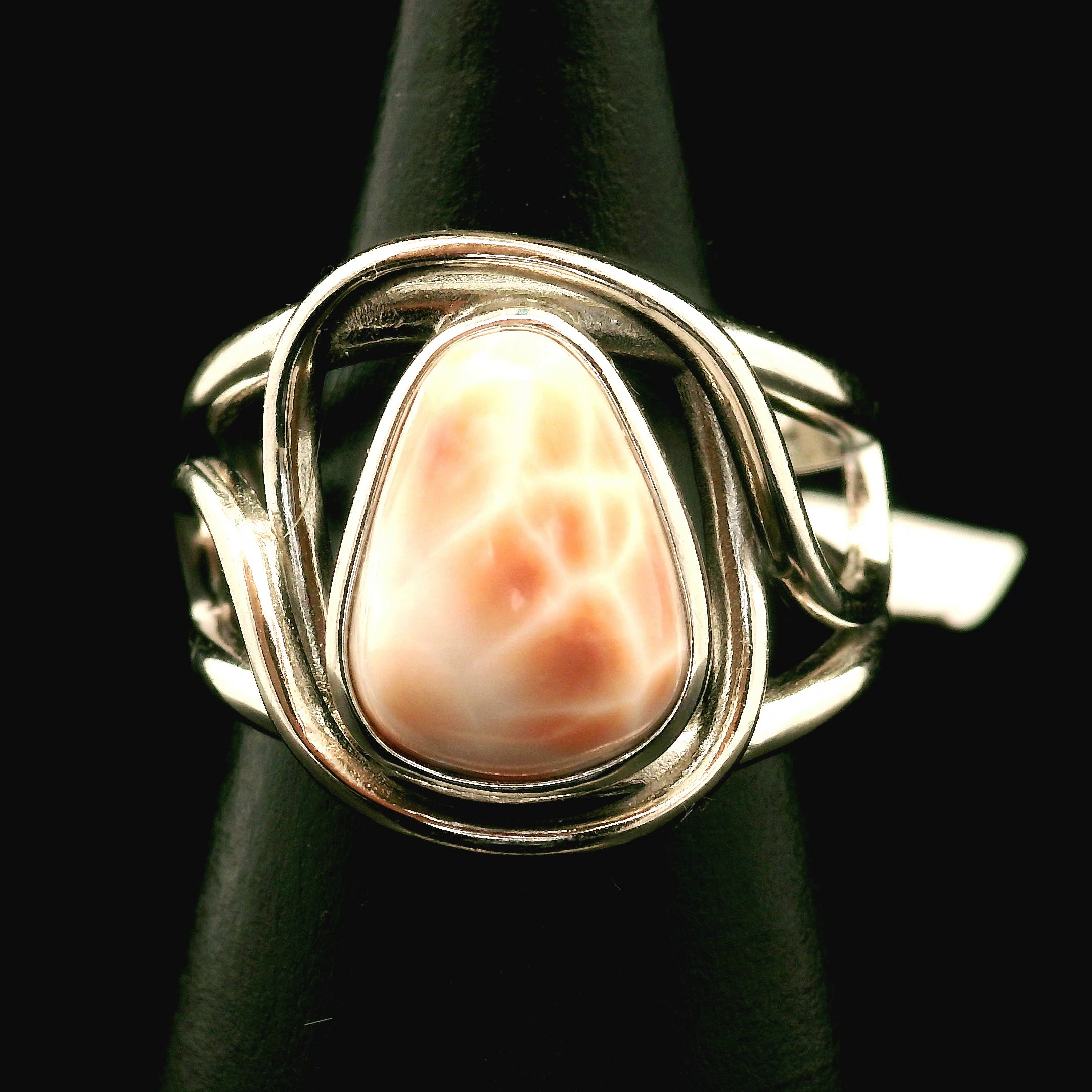 Pink Natrolite Cuff Ring .925 Silver for Astral Travel, Higher Consciousness and Protection