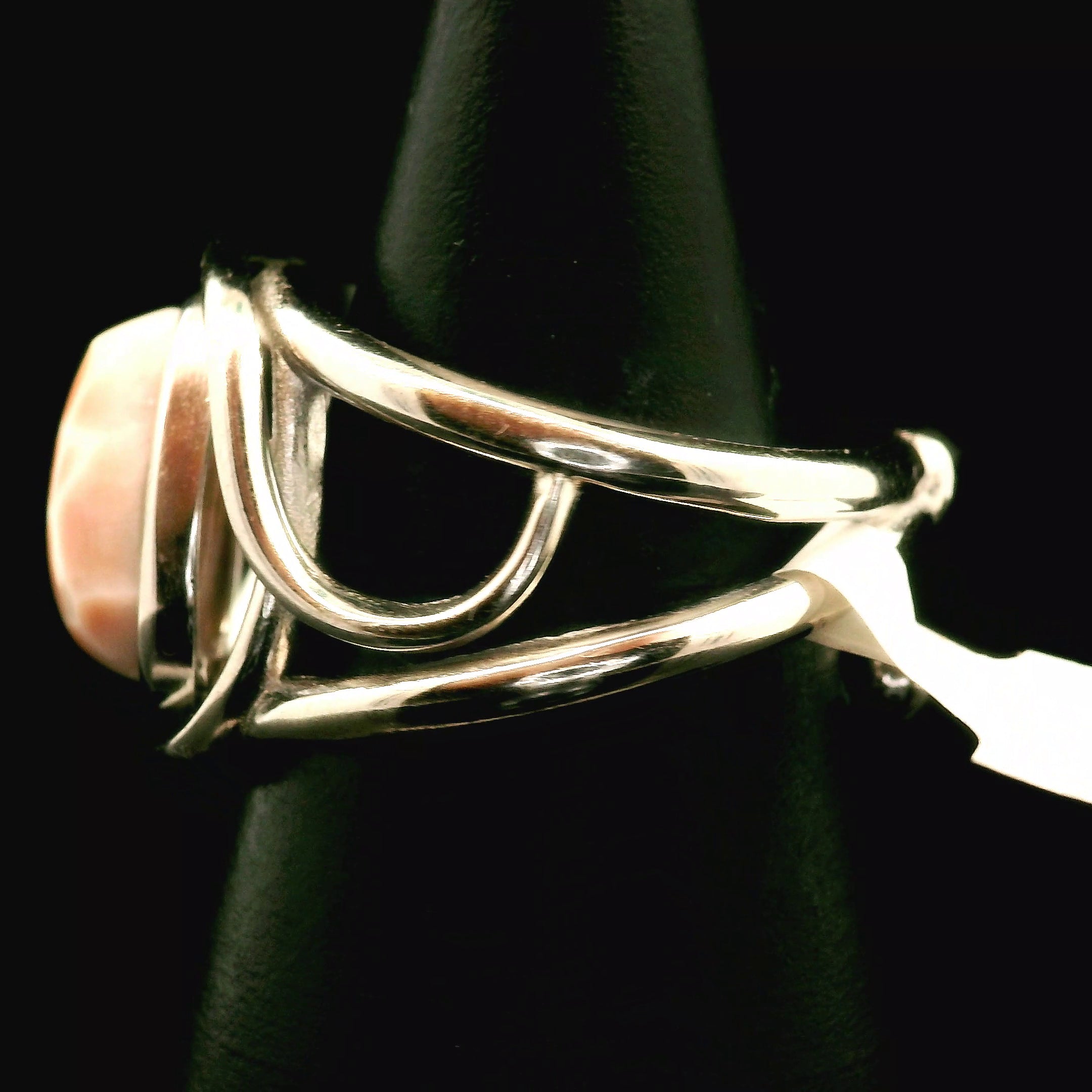 Pink Natrolite Cuff Ring .925 Silver for Astral Travel, Higher Consciousness and Protection