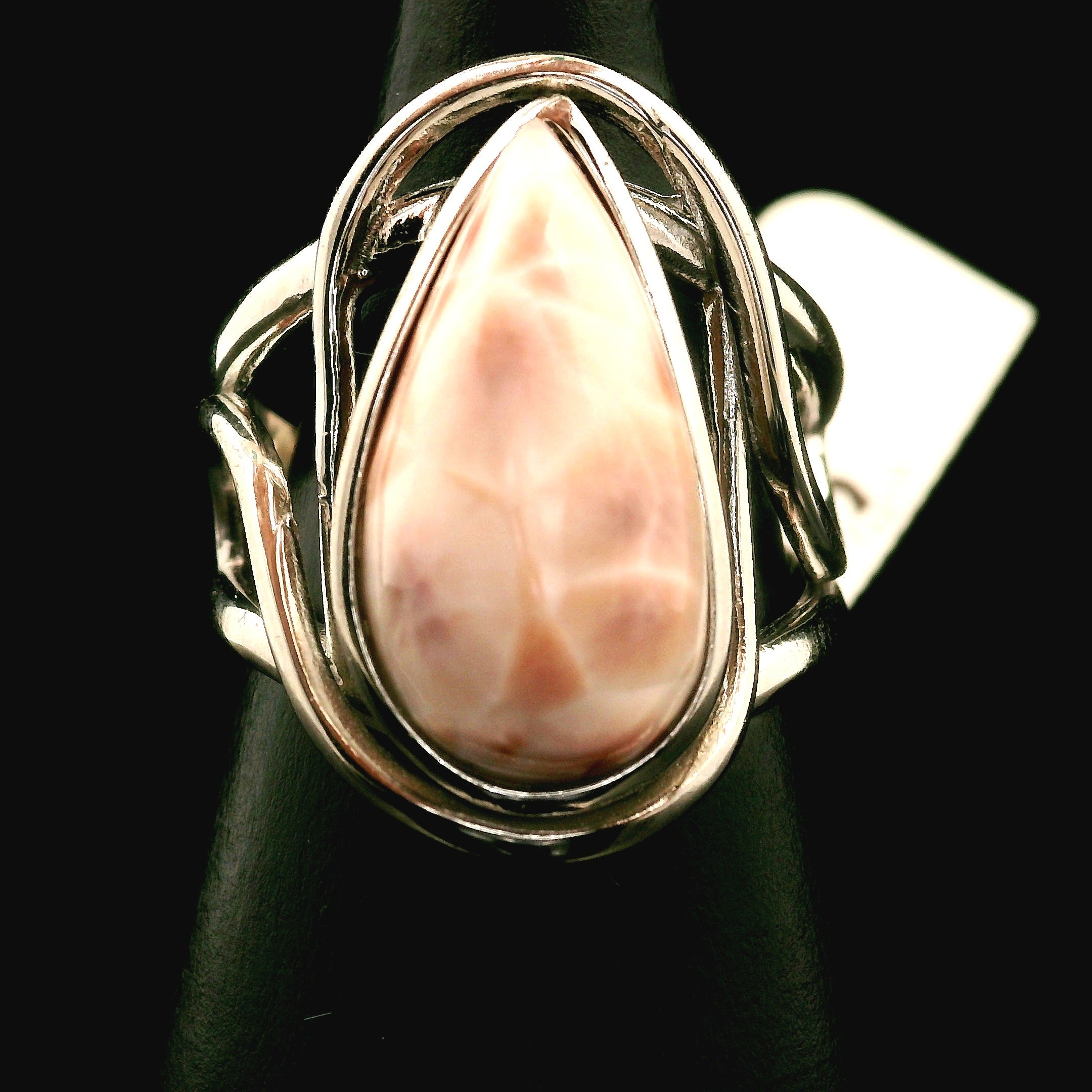 Pink Natrolite Cuff Ring .925 Silver for Astral Travel, Higher Consciousness and Protection