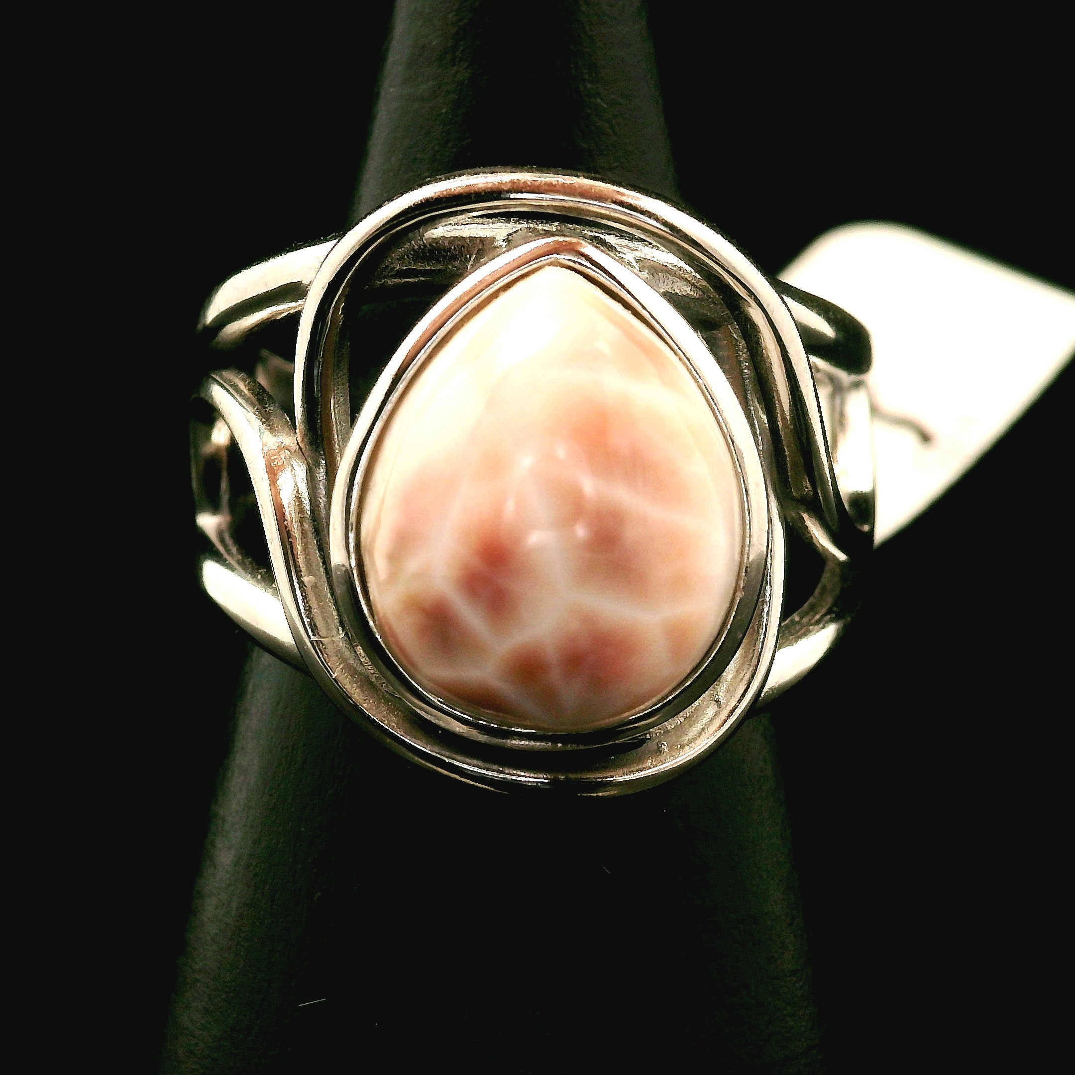 Pink Natrolite Cuff Ring .925 Silver for Astral Travel, Higher Consciousness and Protection
