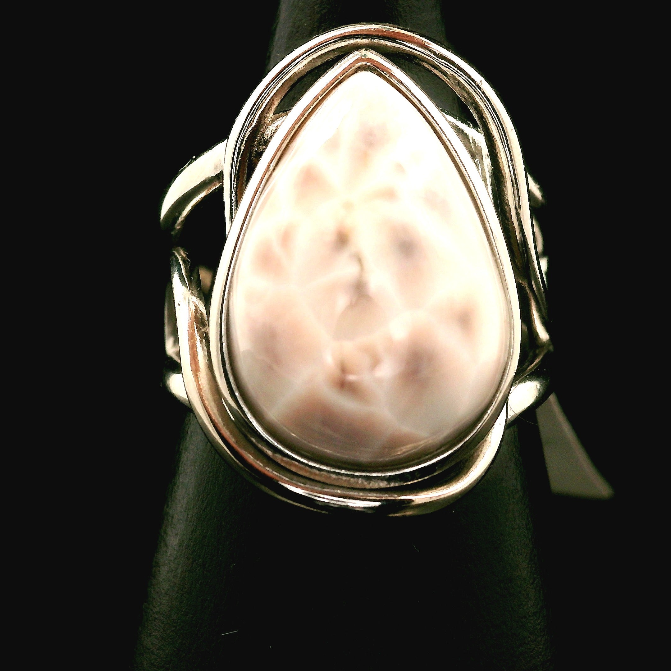 Pink Natrolite Cuff Ring .925 Silver for Astral Travel, Higher Consciousness and Protection