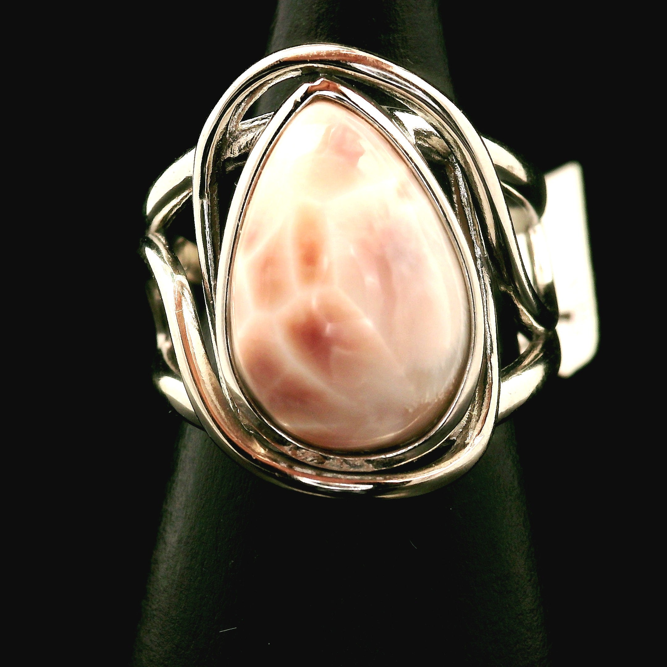 Pink Natrolite Cuff Ring .925 Silver for Astral Travel, Higher Consciousness and Protection