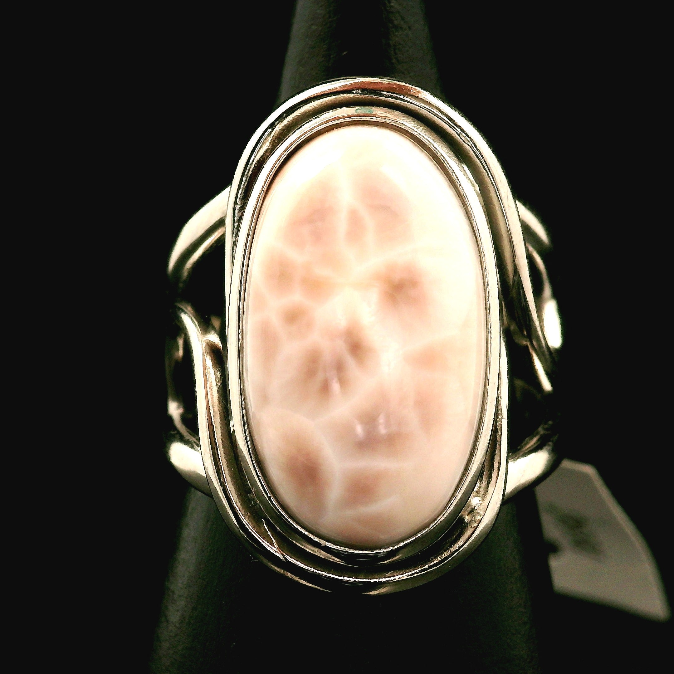 Pink Natrolite Cuff Ring .925 Silver for Astral Travel, Higher Consciousness and Protection