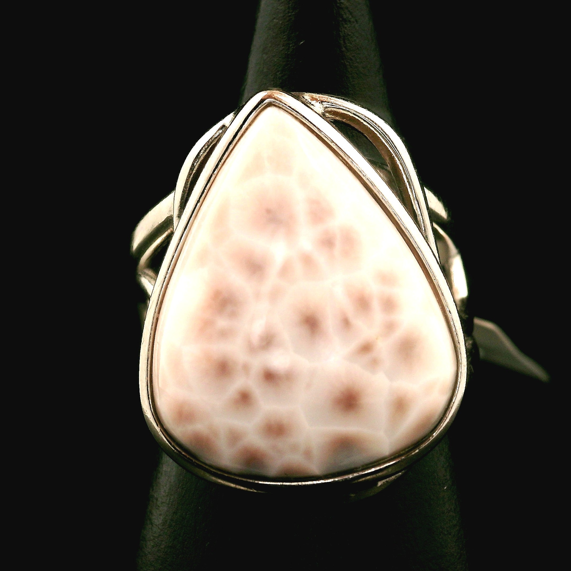 Pink Natrolite Cuff Ring .925 Silver for Astral Travel, Higher Consciousness and Protection