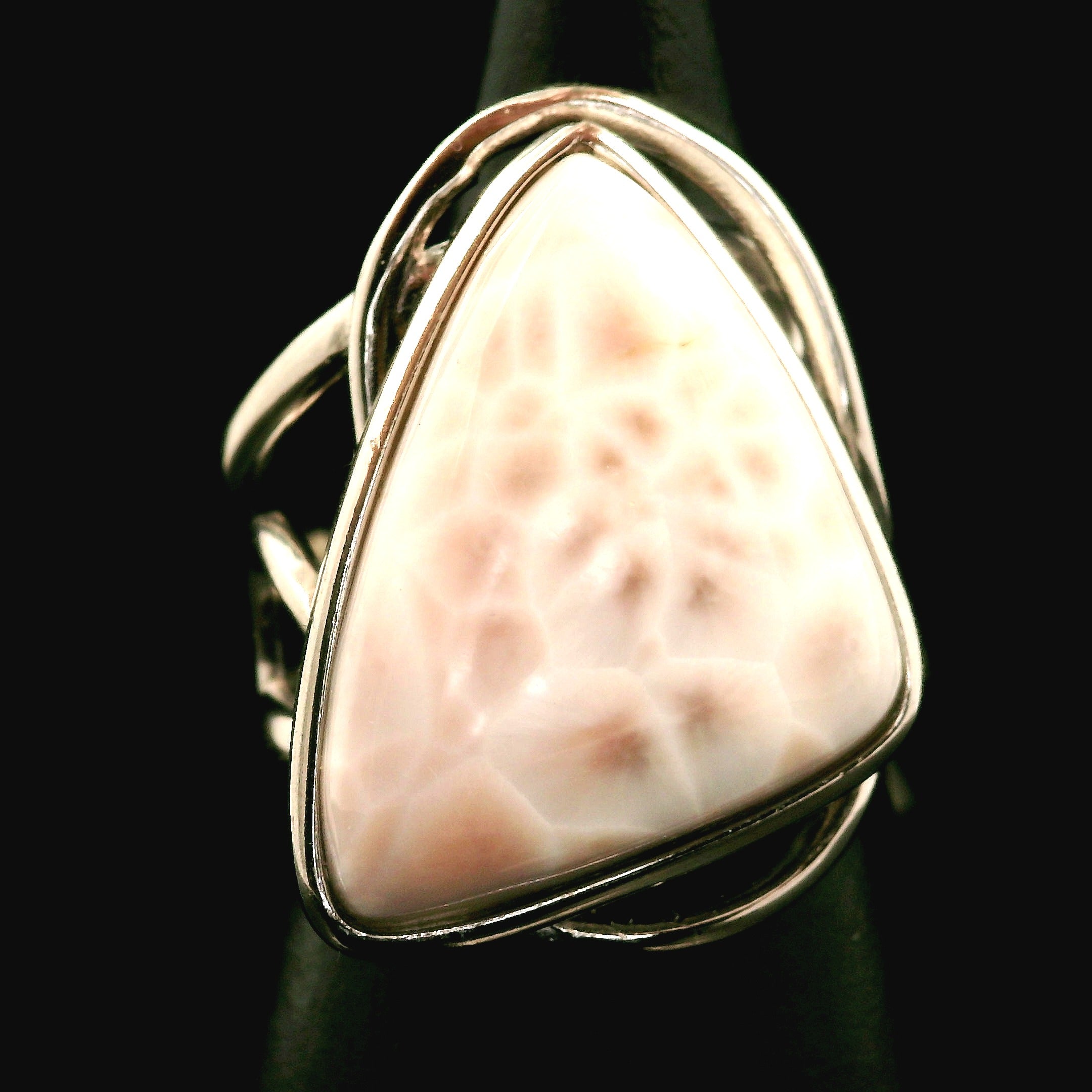 Pink Natrolite Cuff Ring .925 Silver for Astral Travel, Higher Consciousness and Protection
