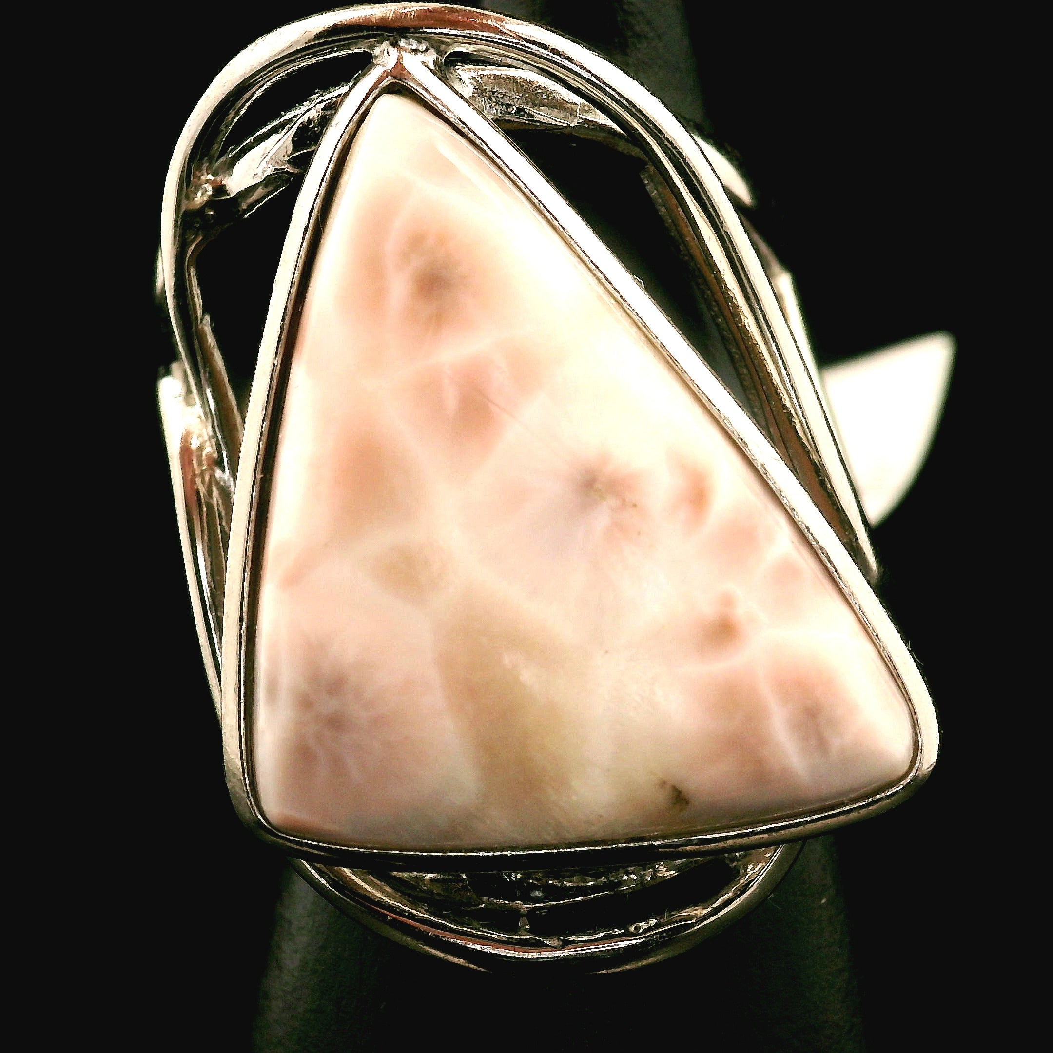 Pink Natrolite Cuff Ring .925 Silver for Astral Travel, Higher Consciousness and Protection