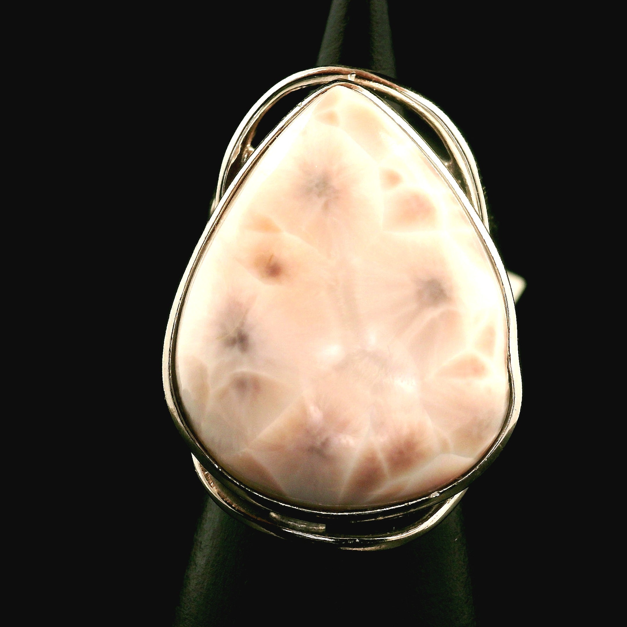 Pink Natrolite Cuff Ring .925 Silver for Astral Travel, Higher Consciousness and Protection