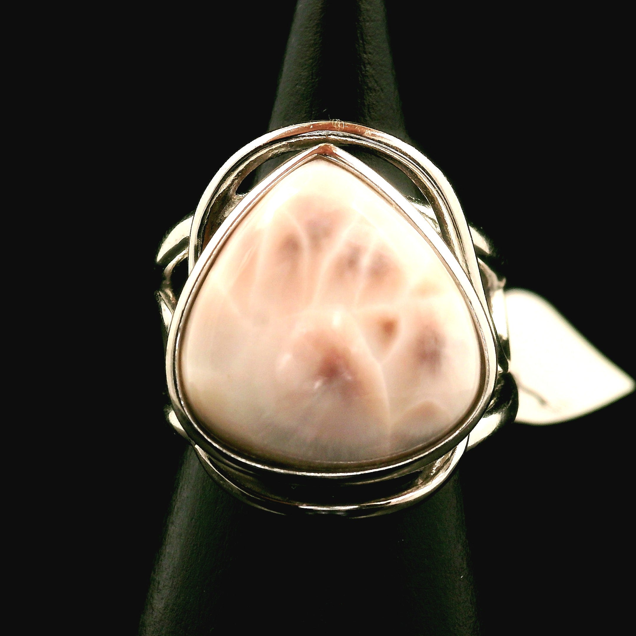 Pink Natrolite Cuff Ring .925 Silver for Astral Travel, Higher Consciousness and Protection